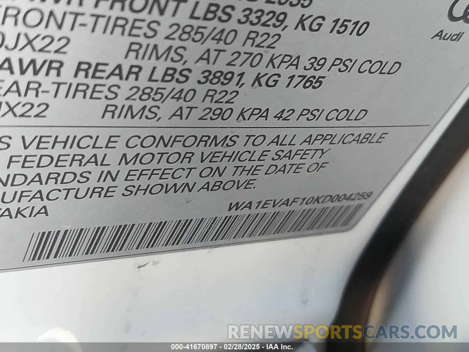 9 Photograph of a damaged car WA1EVAF10KD004259 AUDI Q8 2019