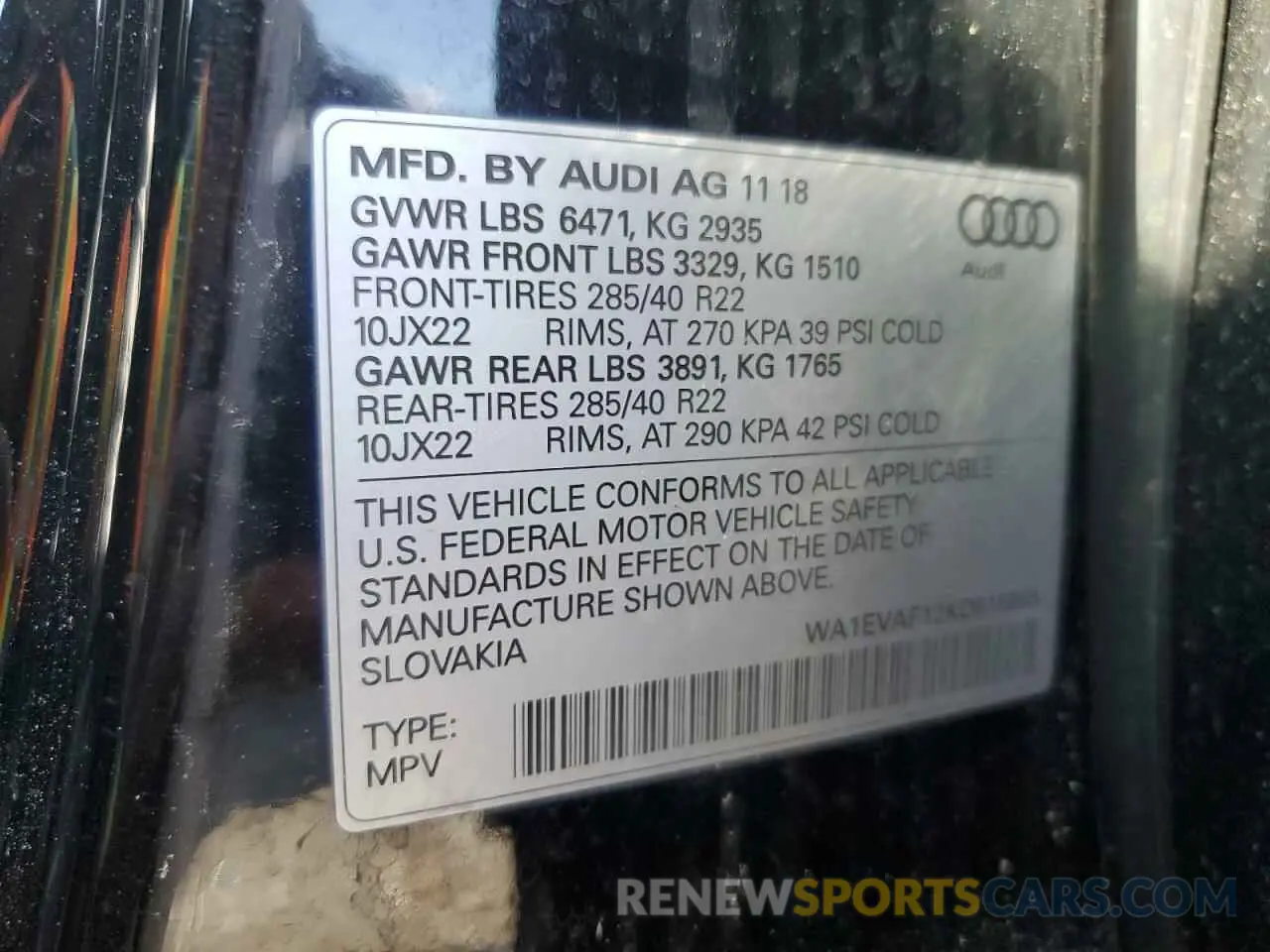 13 Photograph of a damaged car WA1EVAF12KD016865 AUDI Q8 2019