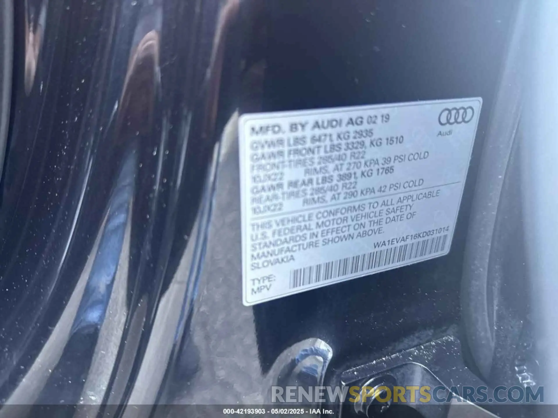 9 Фотография поврежденного автомобиля WA1EVAF16KD031014 AUDI Q8 2019