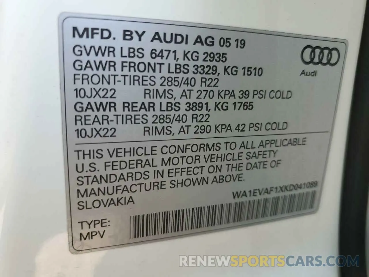13 Photograph of a damaged car WA1EVAF1XKD041089 AUDI Q8 2019