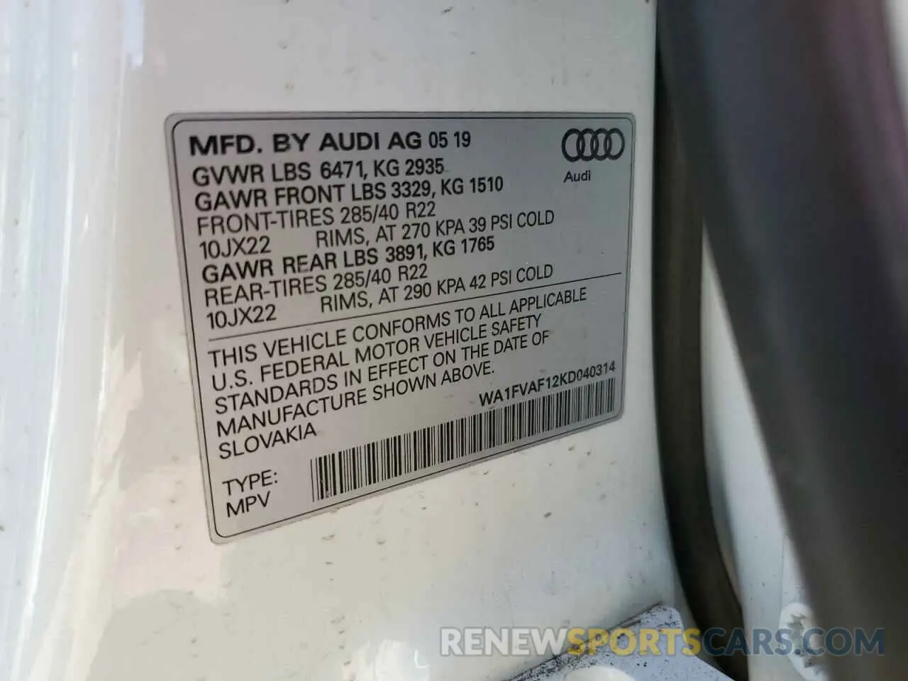 12 Фотография поврежденного автомобиля WA1FVAF12KD040314 AUDI Q8 2019