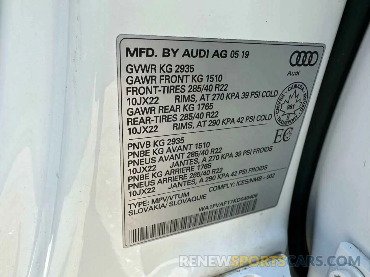 10 Photograph of a damaged car WA1FVAF17KD040406 AUDI Q8 2019