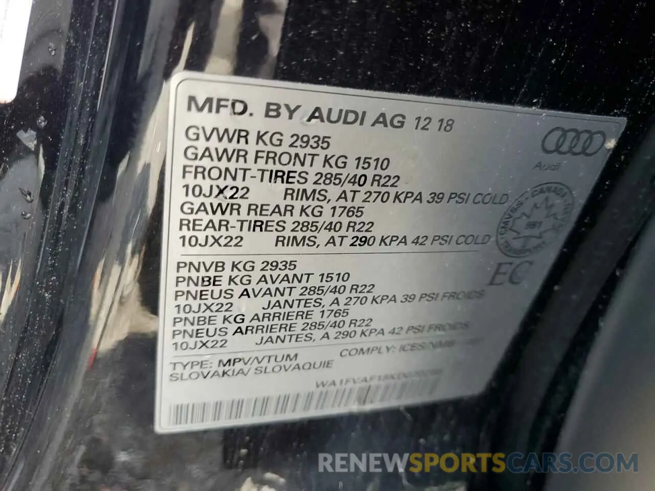 13 Photograph of a damaged car WA1FVAF18KD020259 AUDI Q8 2019