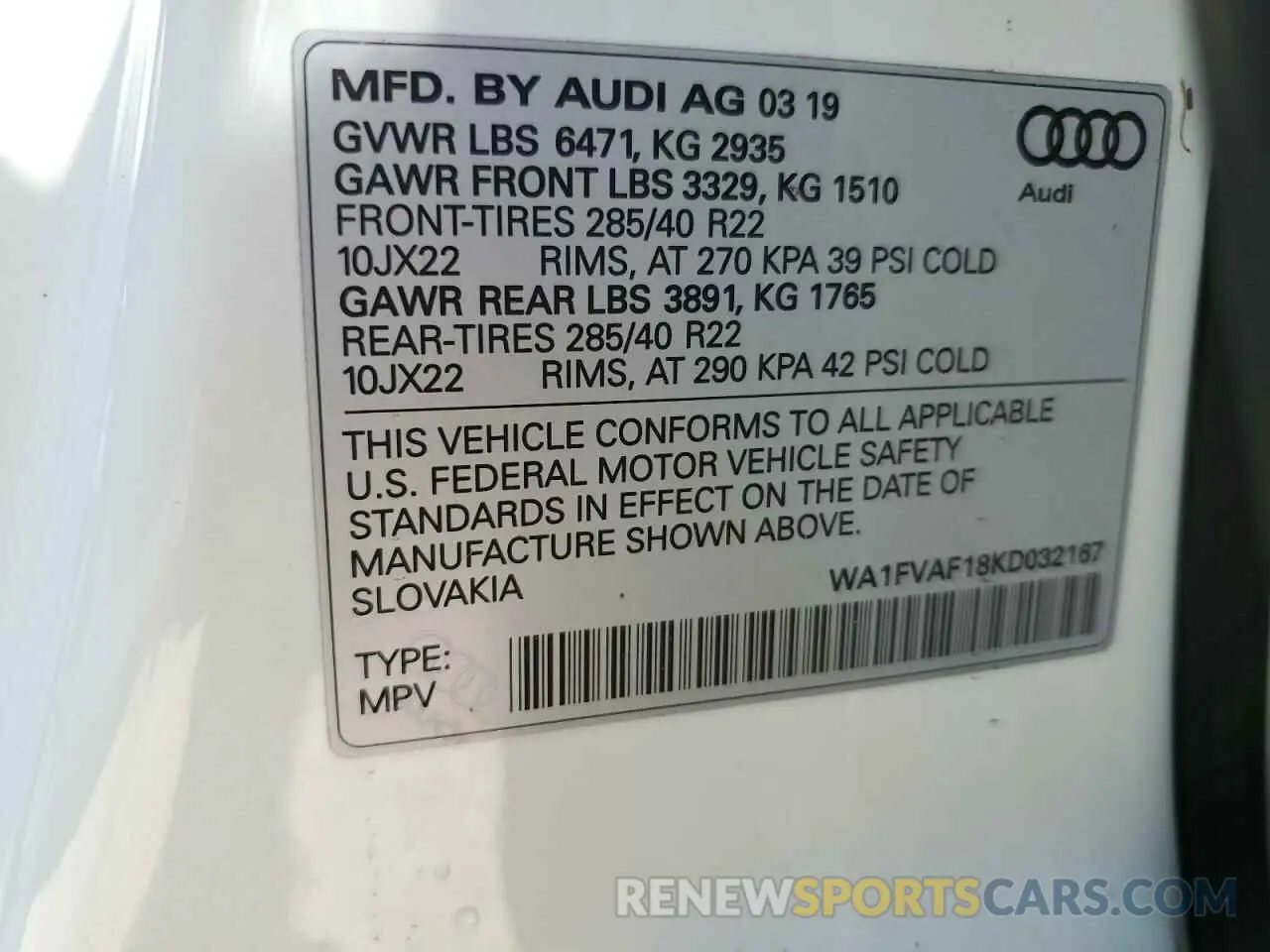 14 Photograph of a damaged car WA1FVAF18KD032167 AUDI Q8 2019