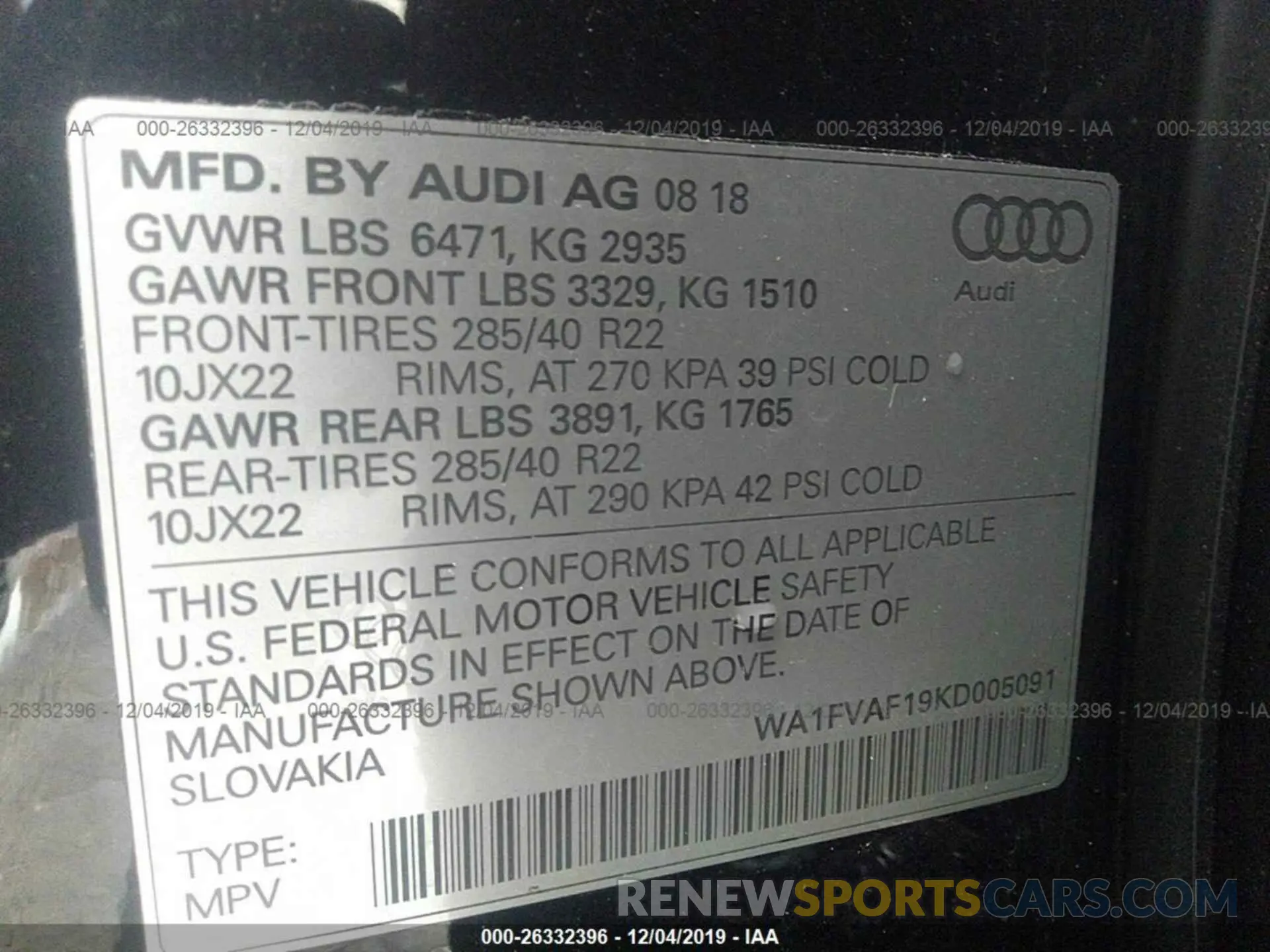 9 Photograph of a damaged car WA1FVAF19KD005091 AUDI Q8 2019