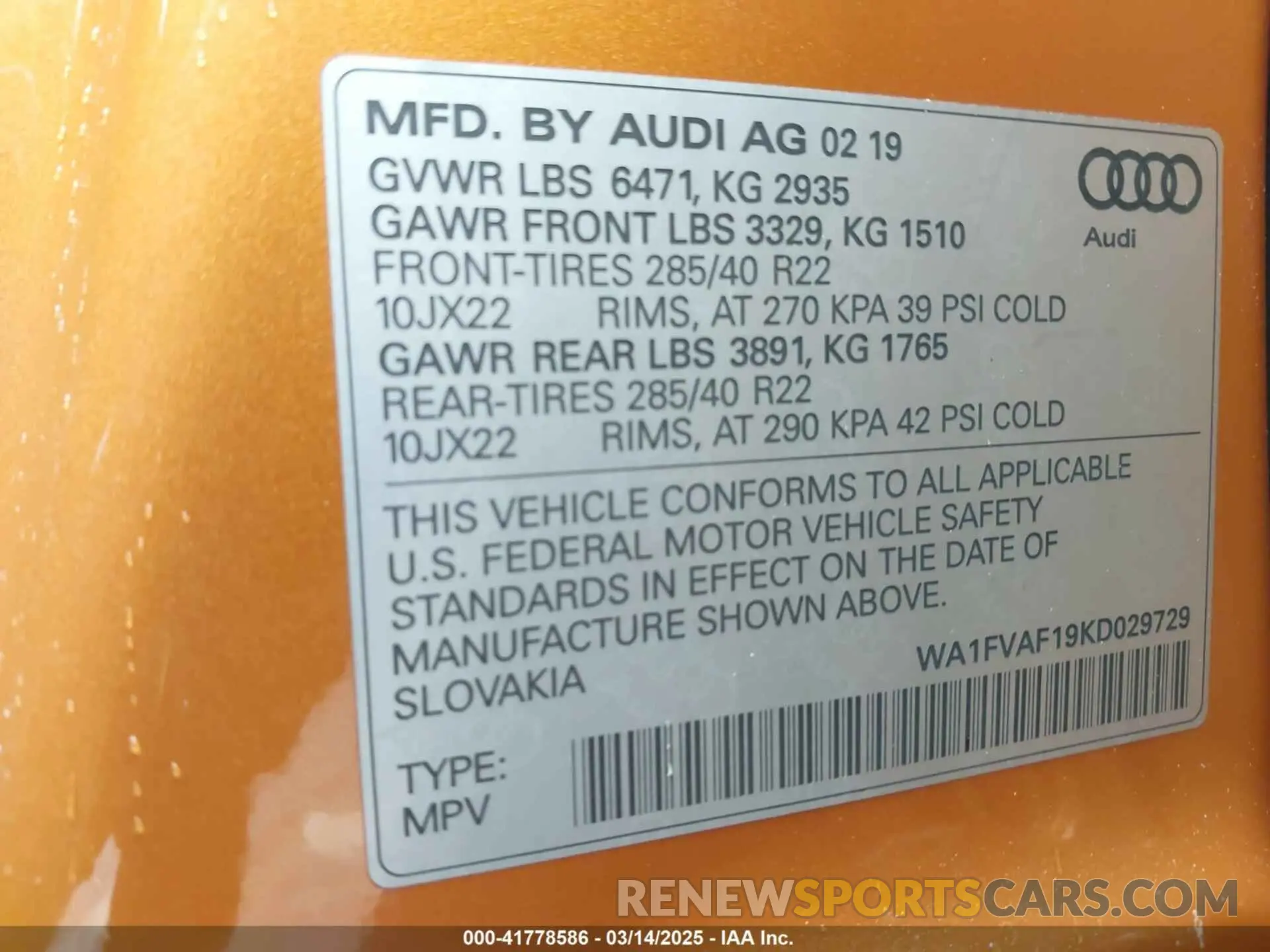 9 Фотография поврежденного автомобиля WA1FVAF19KD029729 AUDI Q8 2019