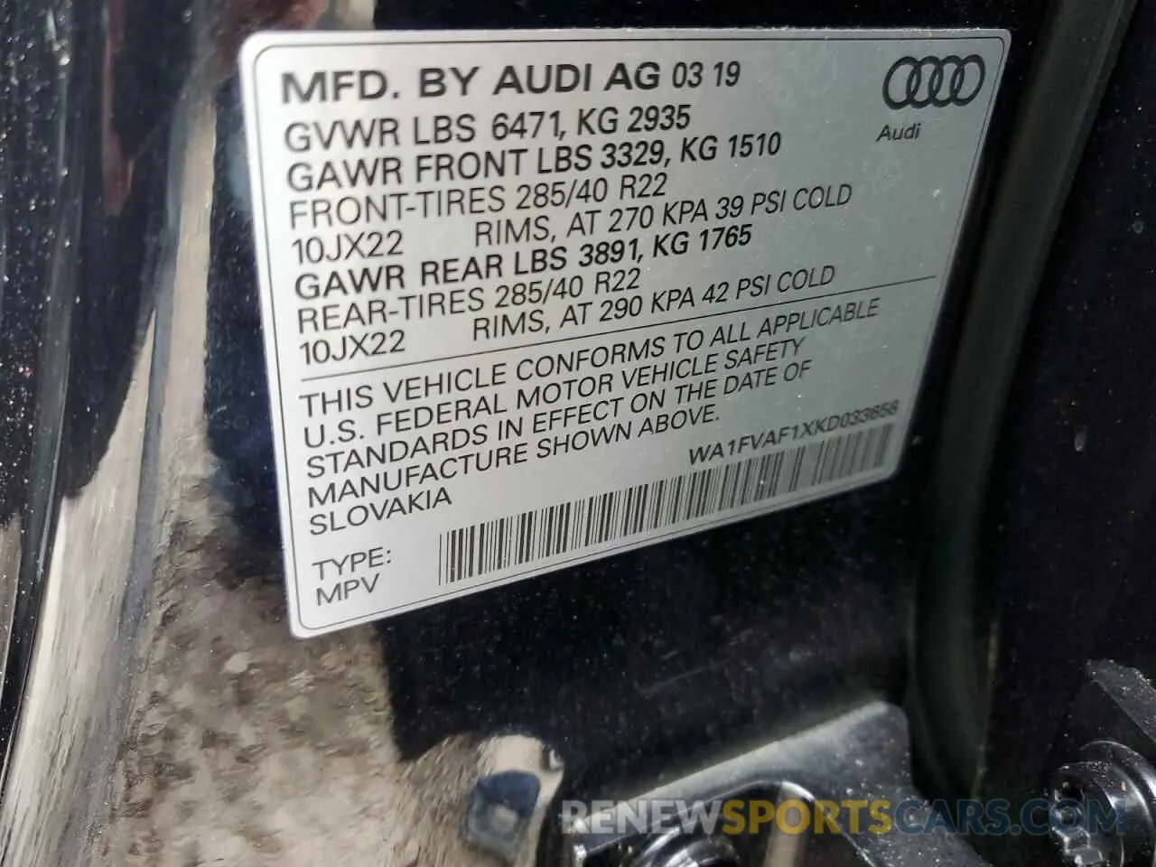 13 Photograph of a damaged car WA1FVAF1XKD033658 AUDI Q8 2019