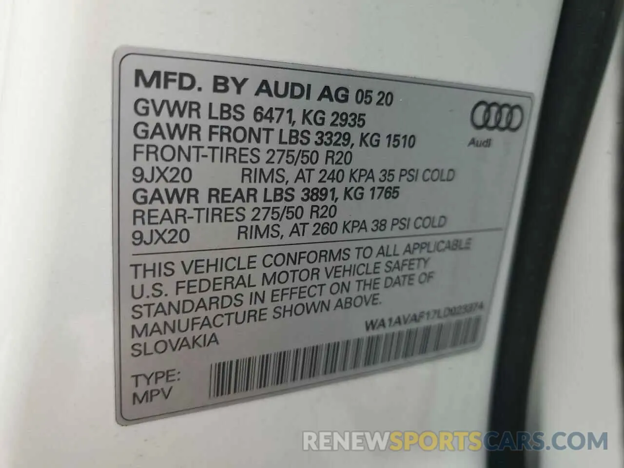 13 Photograph of a damaged car WA1AVAF17LD023374 AUDI Q8 2020