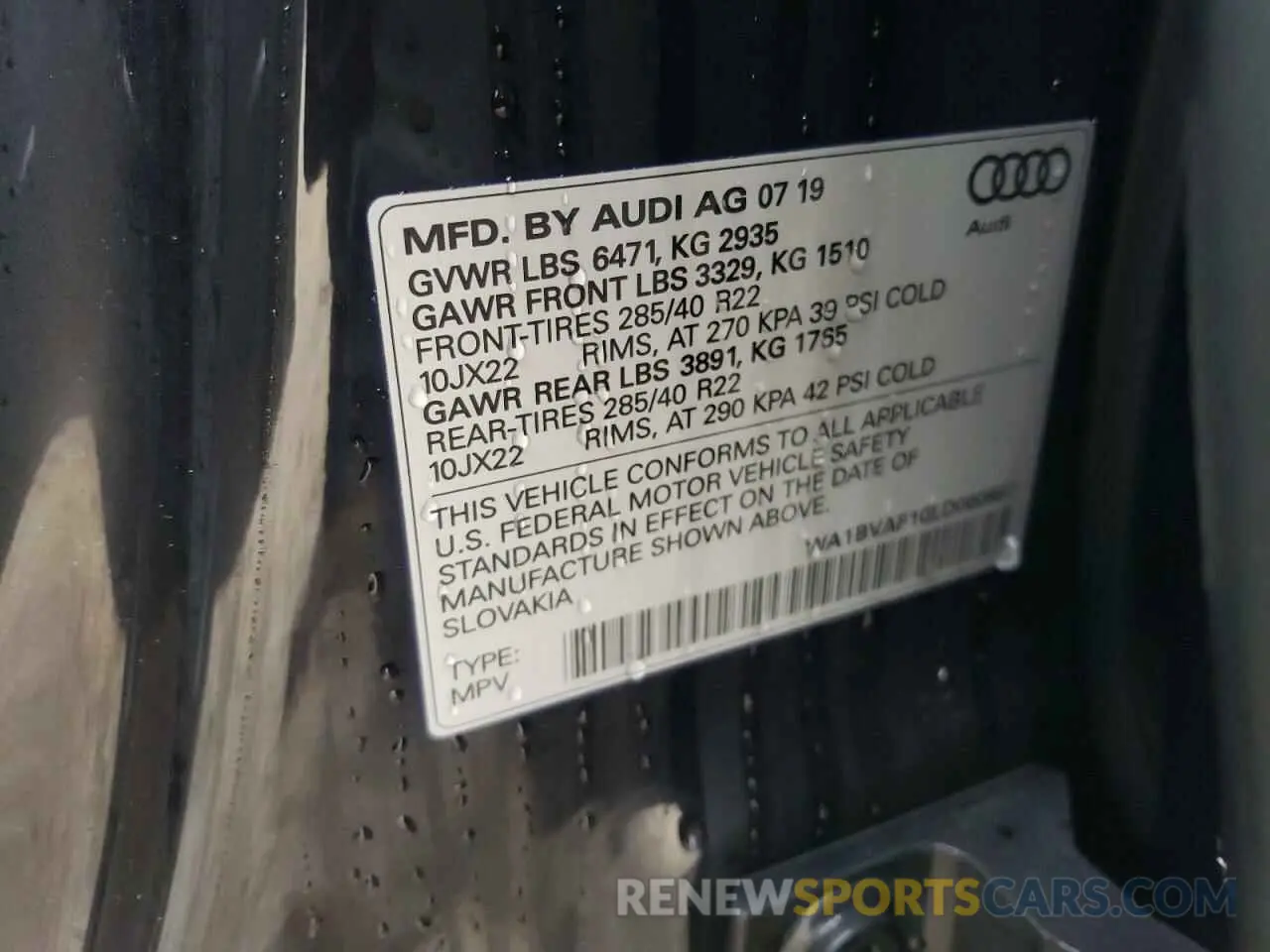 13 Photograph of a damaged car WA1BVAF10LD000667 AUDI Q8 2020