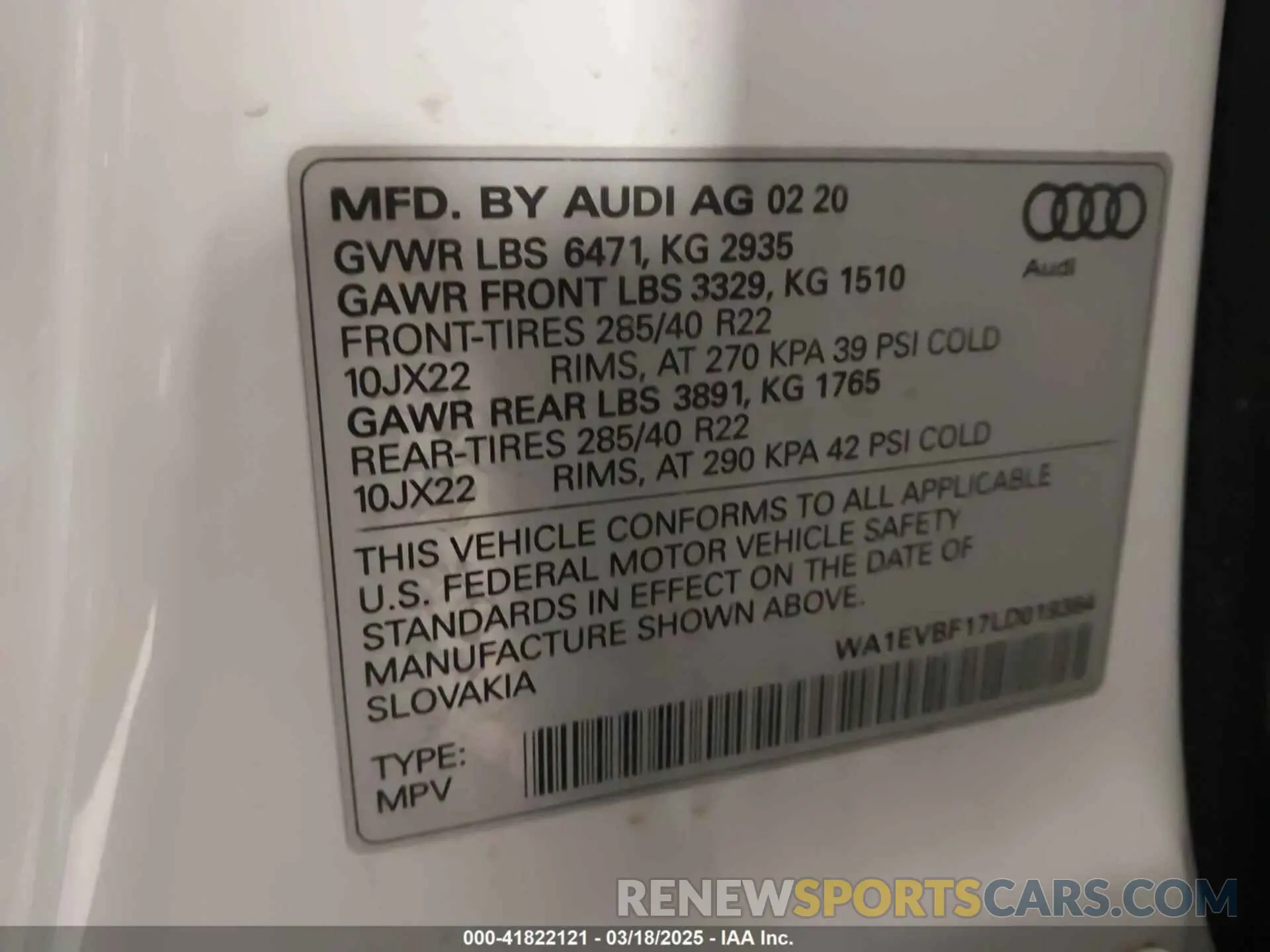 9 Фотография поврежденного автомобиля WA1EVBF17LD019364 AUDI Q8 2020