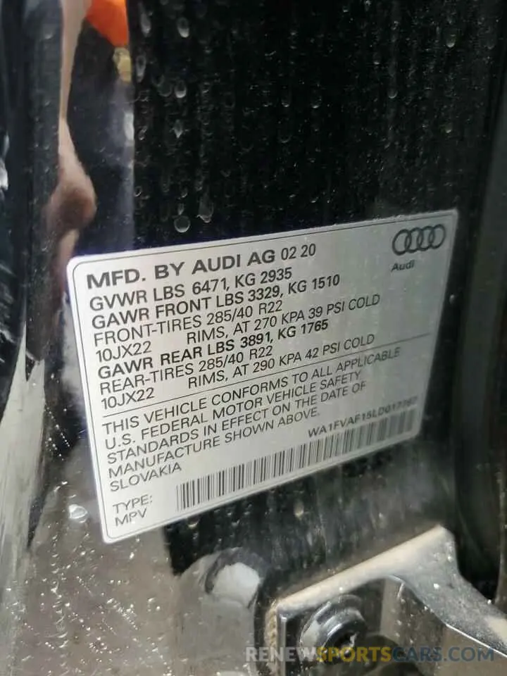 13 Photograph of a damaged car WA1FVAF15LD017787 AUDI Q8 2020