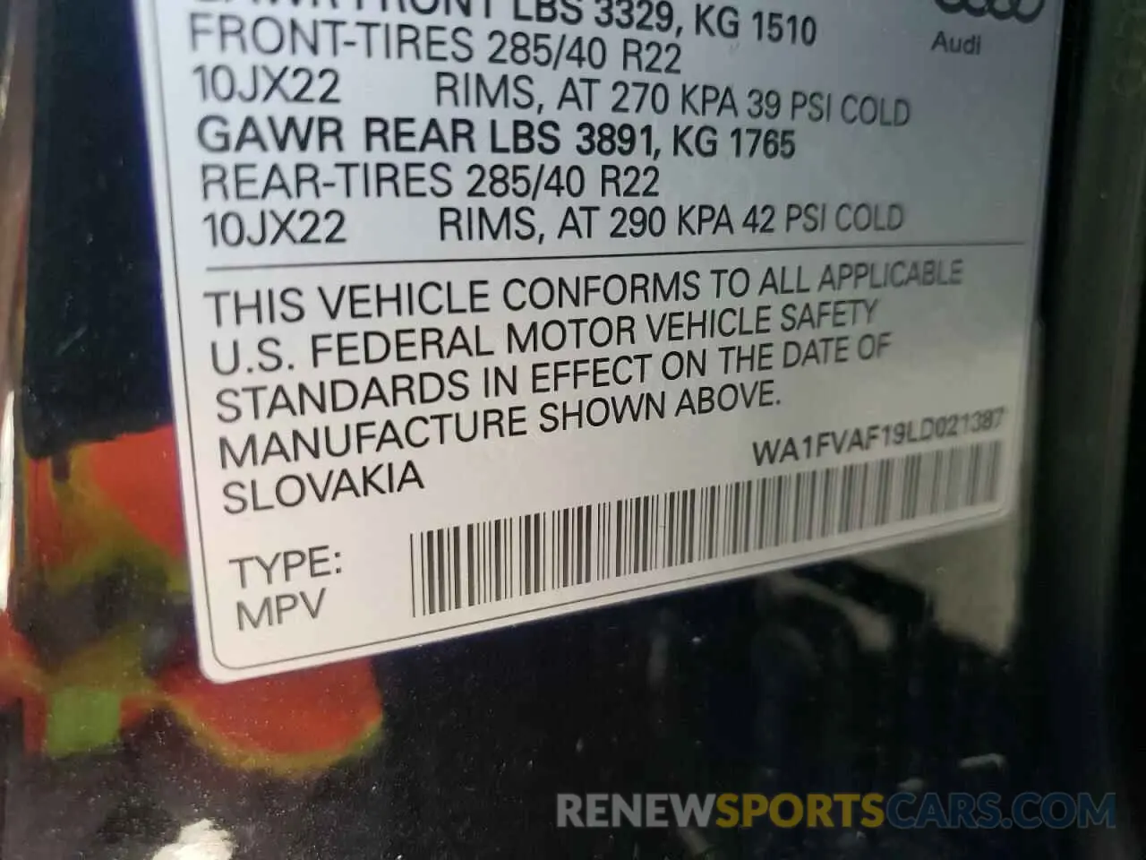 10 Photograph of a damaged car WA1FVAF19LD021387 AUDI Q8 2020