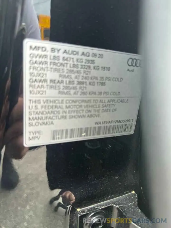 10 Фотография поврежденного автомобиля WA1EVAF12MD009515 AUDI Q8 2021
