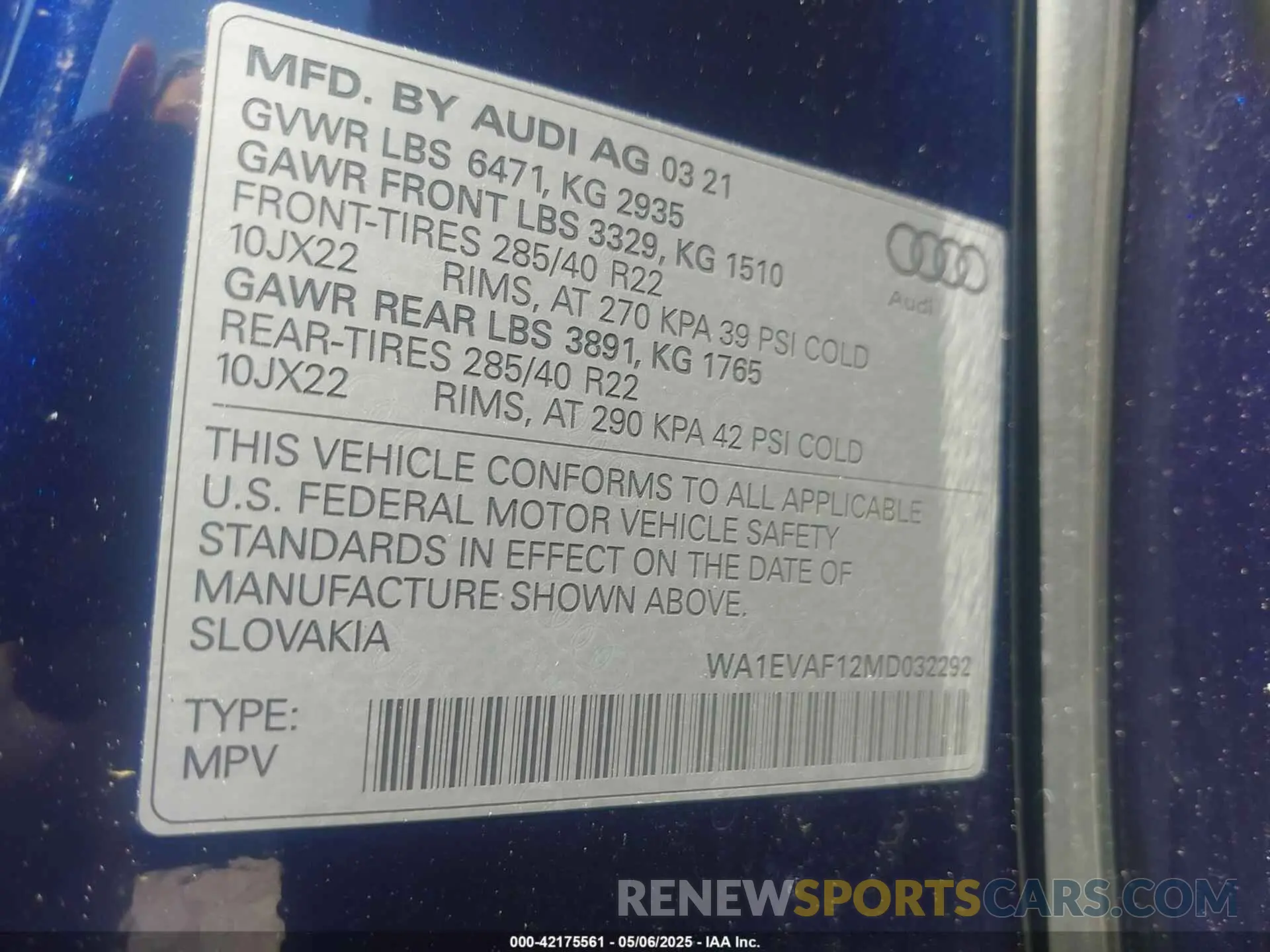 9 Photograph of a damaged car WA1EVAF12MD032292 AUDI Q8 2021