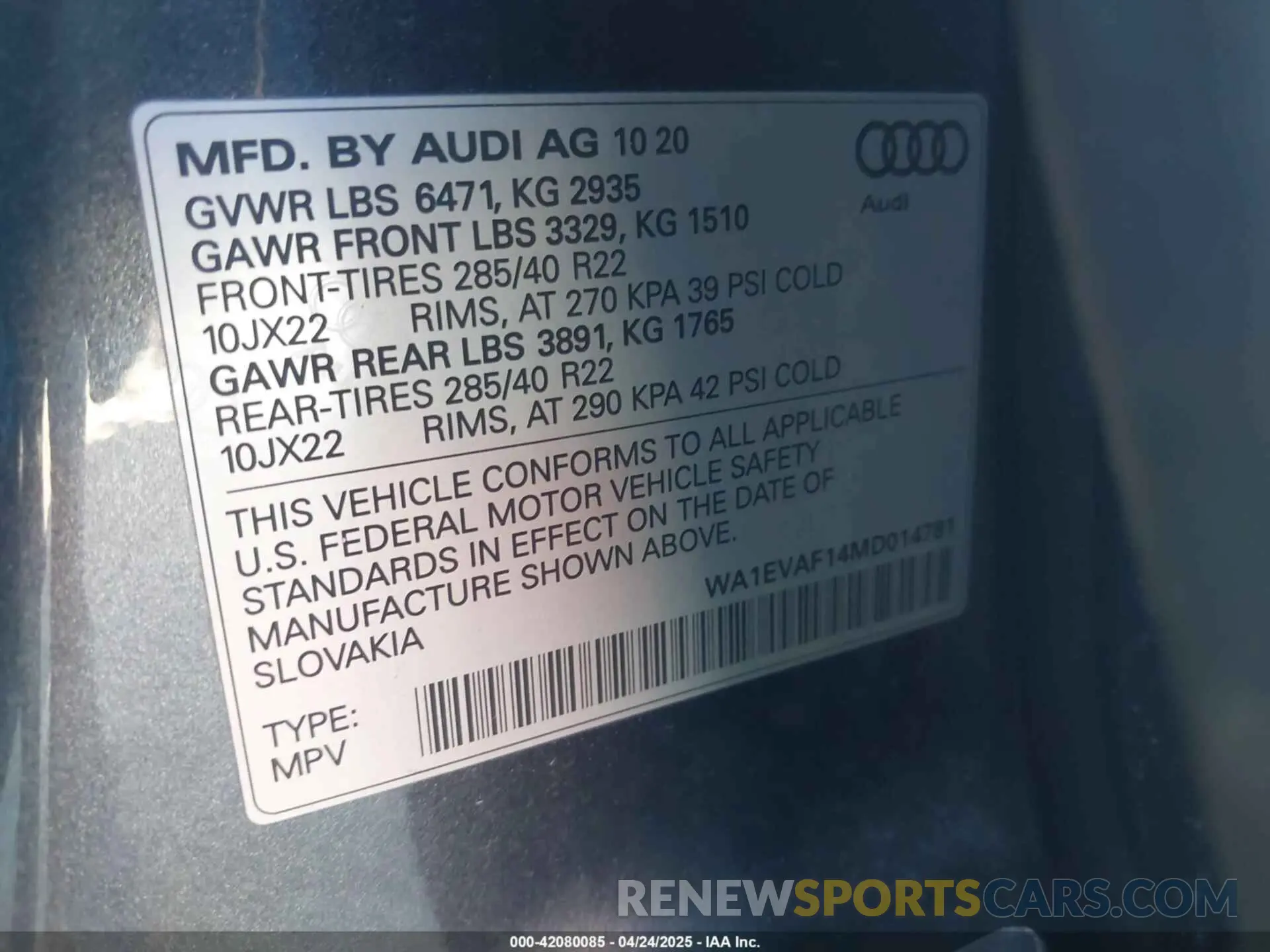 9 Фотография поврежденного автомобиля WA1EVAF14MD014781 AUDI Q8 2021