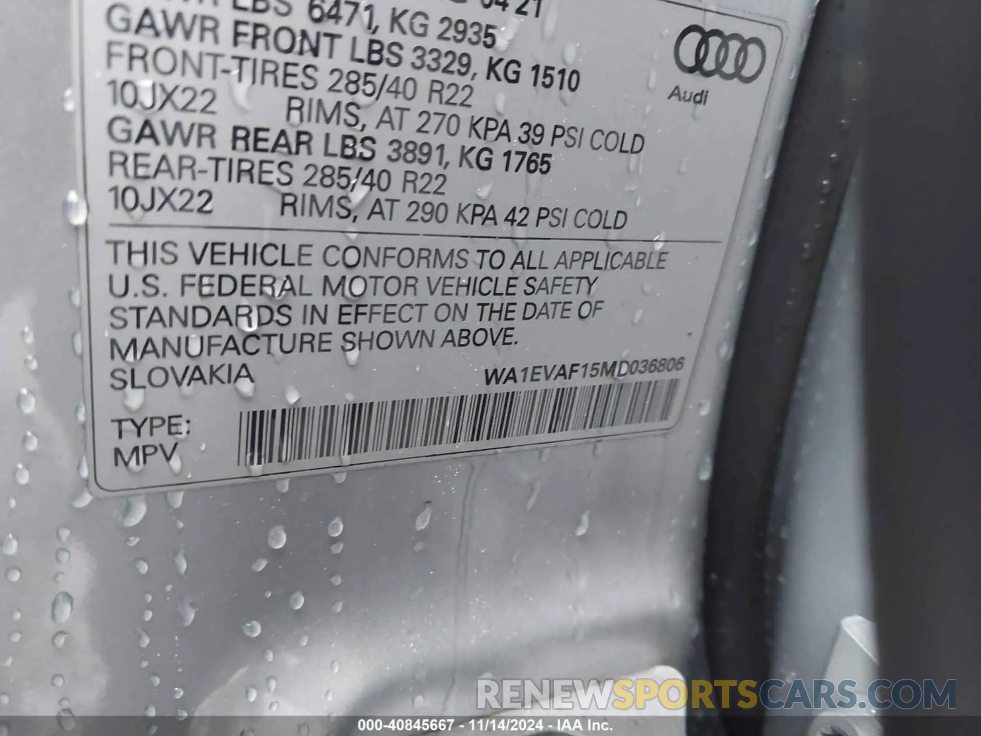 9 Фотография поврежденного автомобиля WA1EVAF15MD036806 AUDI Q8 2021