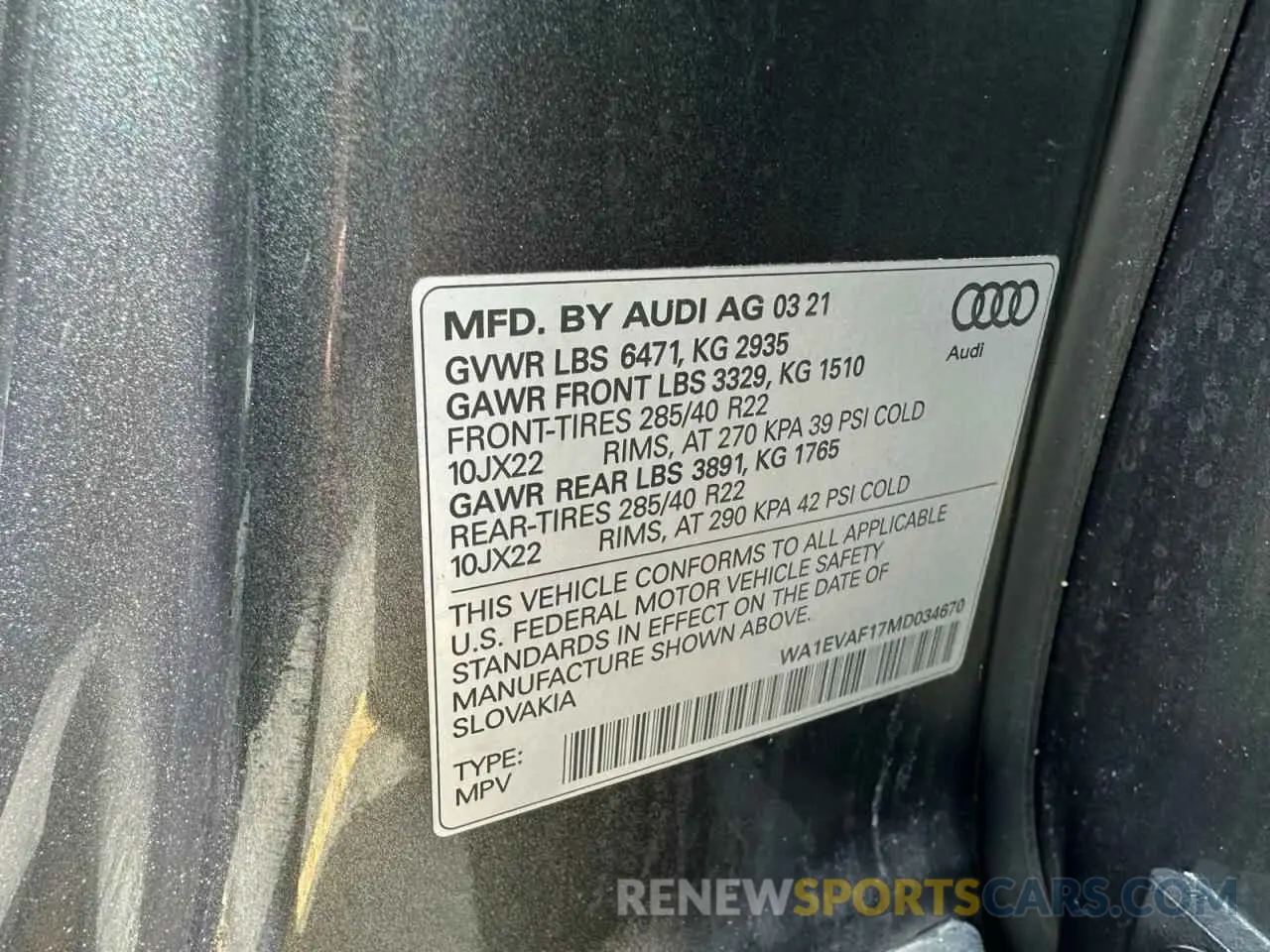 10 Фотография поврежденного автомобиля WA1EVAF17MD034670 AUDI Q8 2021