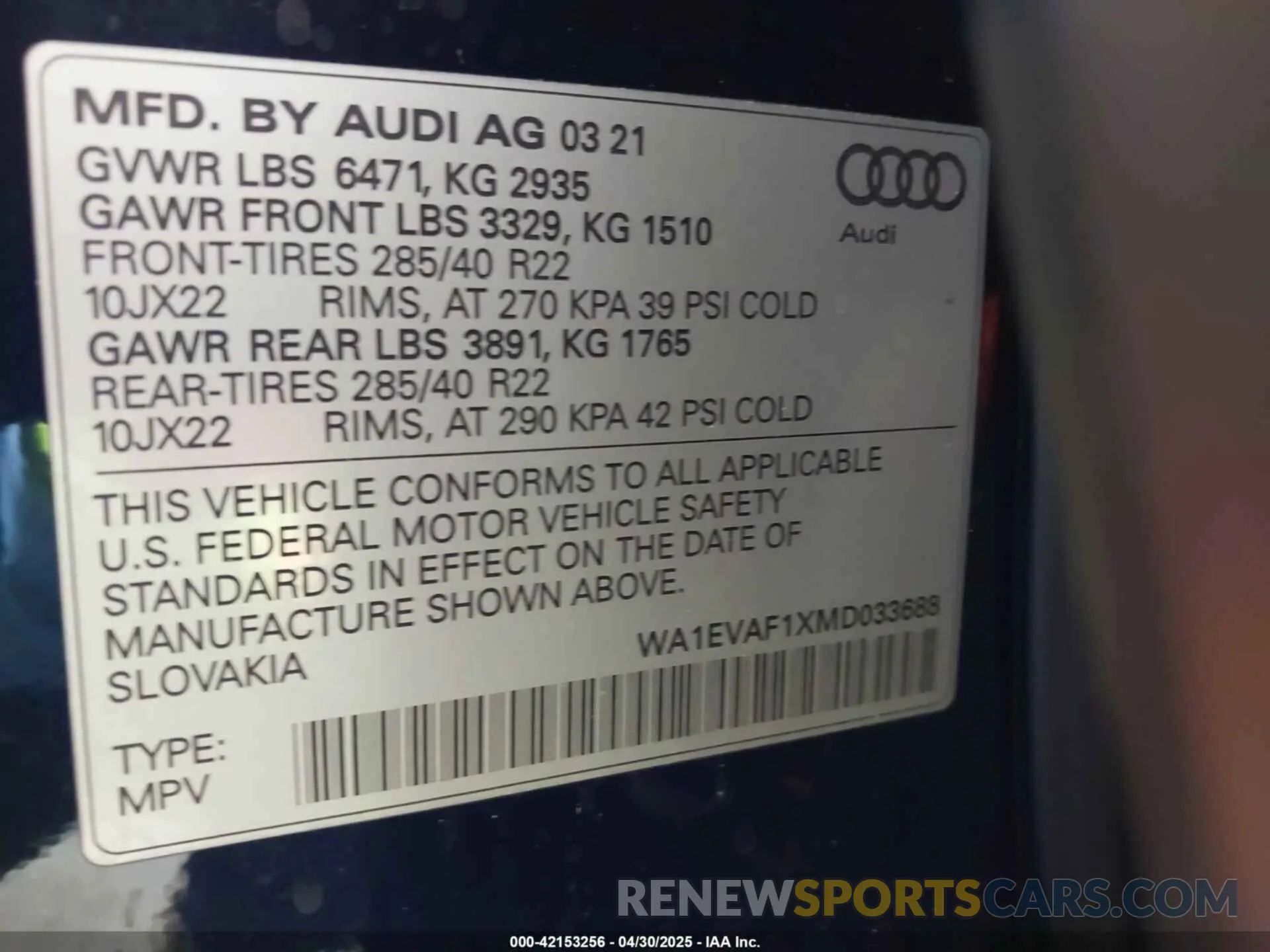 9 Photograph of a damaged car WA1EVAF1XMD033688 AUDI Q8 2021