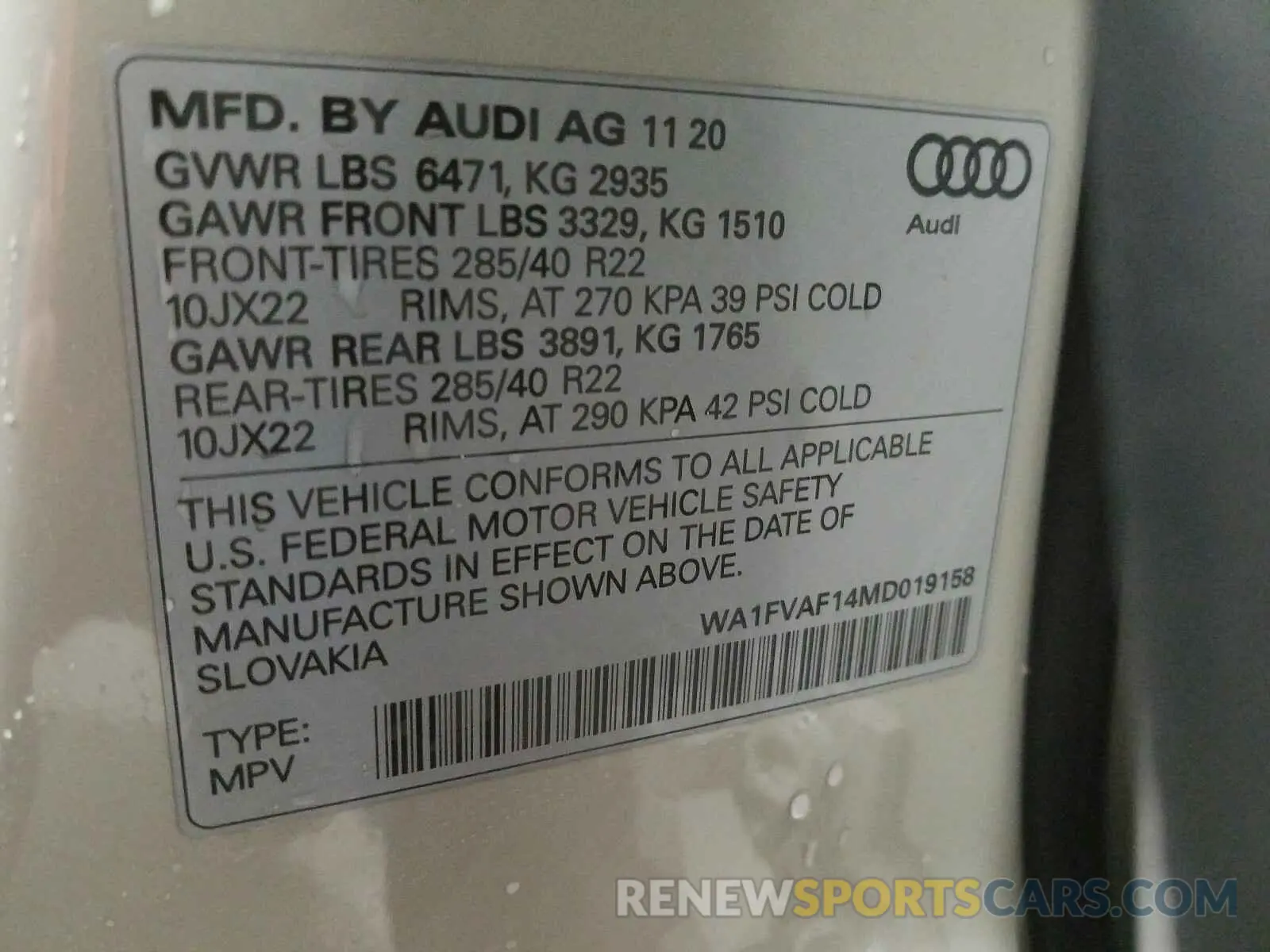 10 Photograph of a damaged car WA1FVAF14MD019158 AUDI Q8 2021