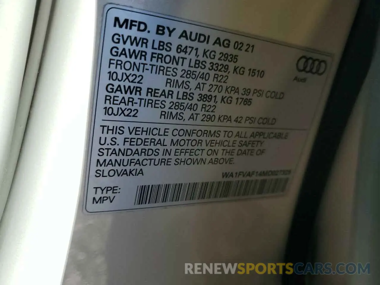13 Photograph of a damaged car WA1FVAF14MD027325 AUDI Q8 2021