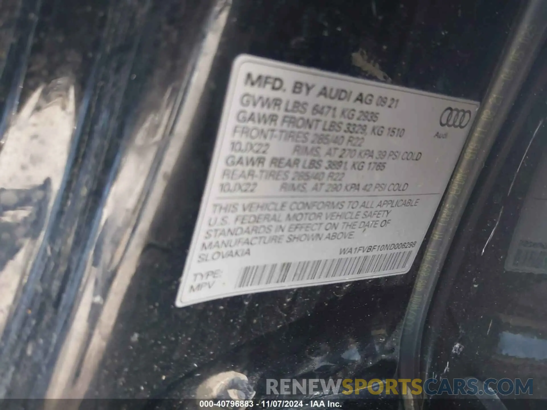9 Фотография поврежденного автомобиля WA1FVBF10ND006298 AUDI Q8 2022
