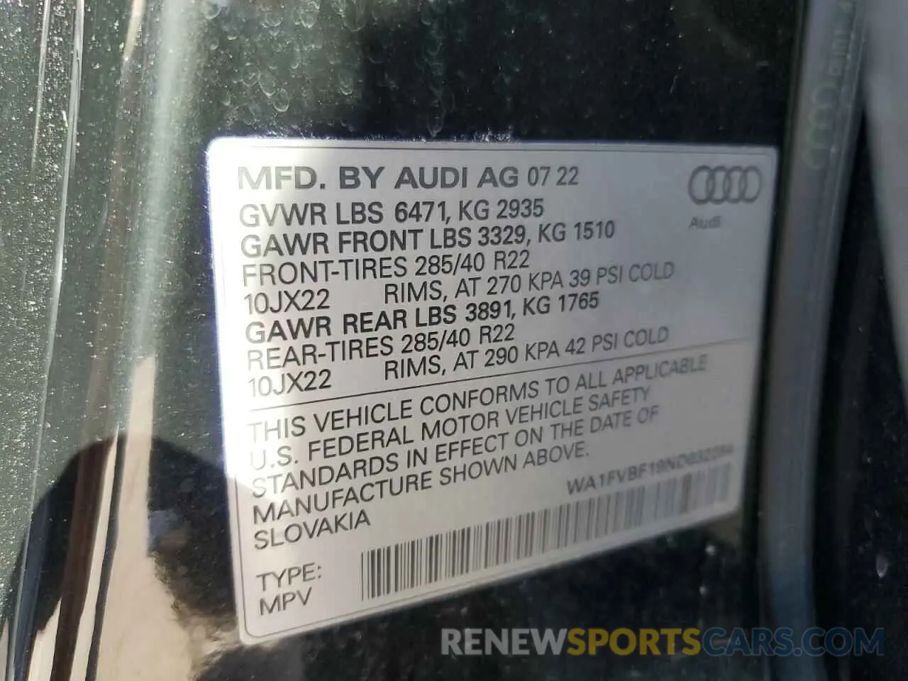 14 Photograph of a damaged car WA1FVBF19ND032284 AUDI Q8 2022