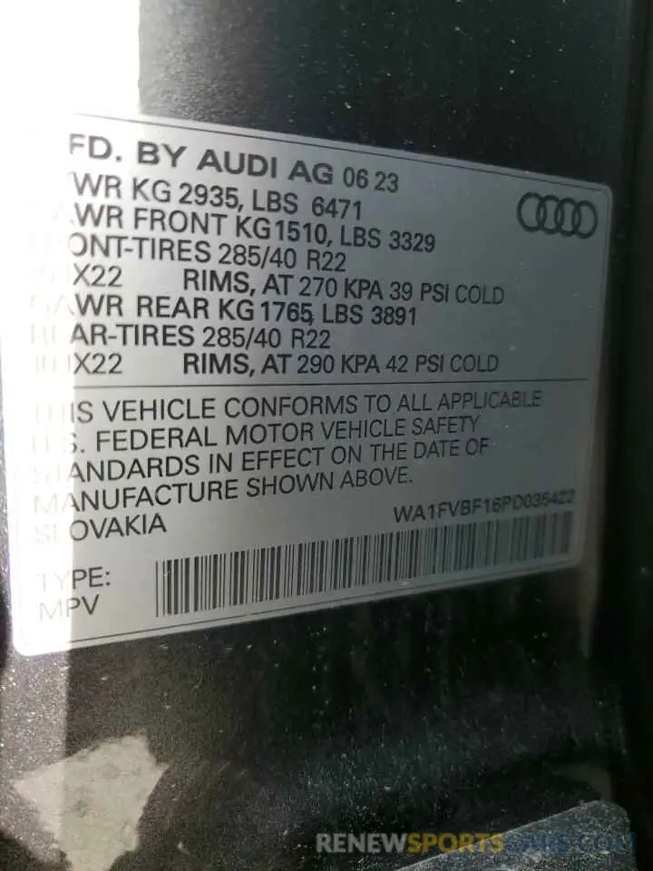 14 Фотография поврежденного автомобиля WA1FVBF16PD035422 AUDI Q8 2023