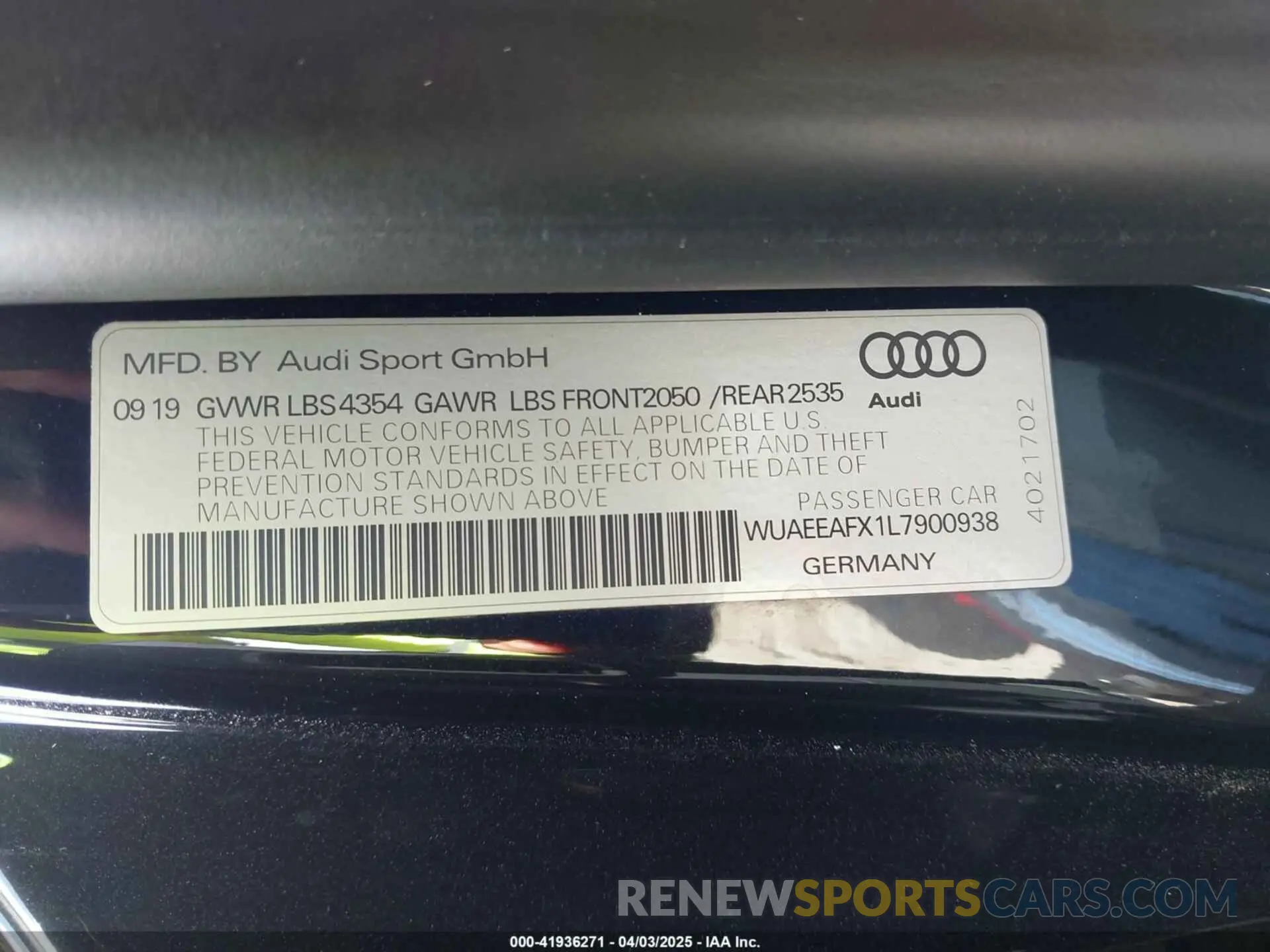 9 Фотография поврежденного автомобиля WUAEEAFX1L7900938 AUDI R8 2020