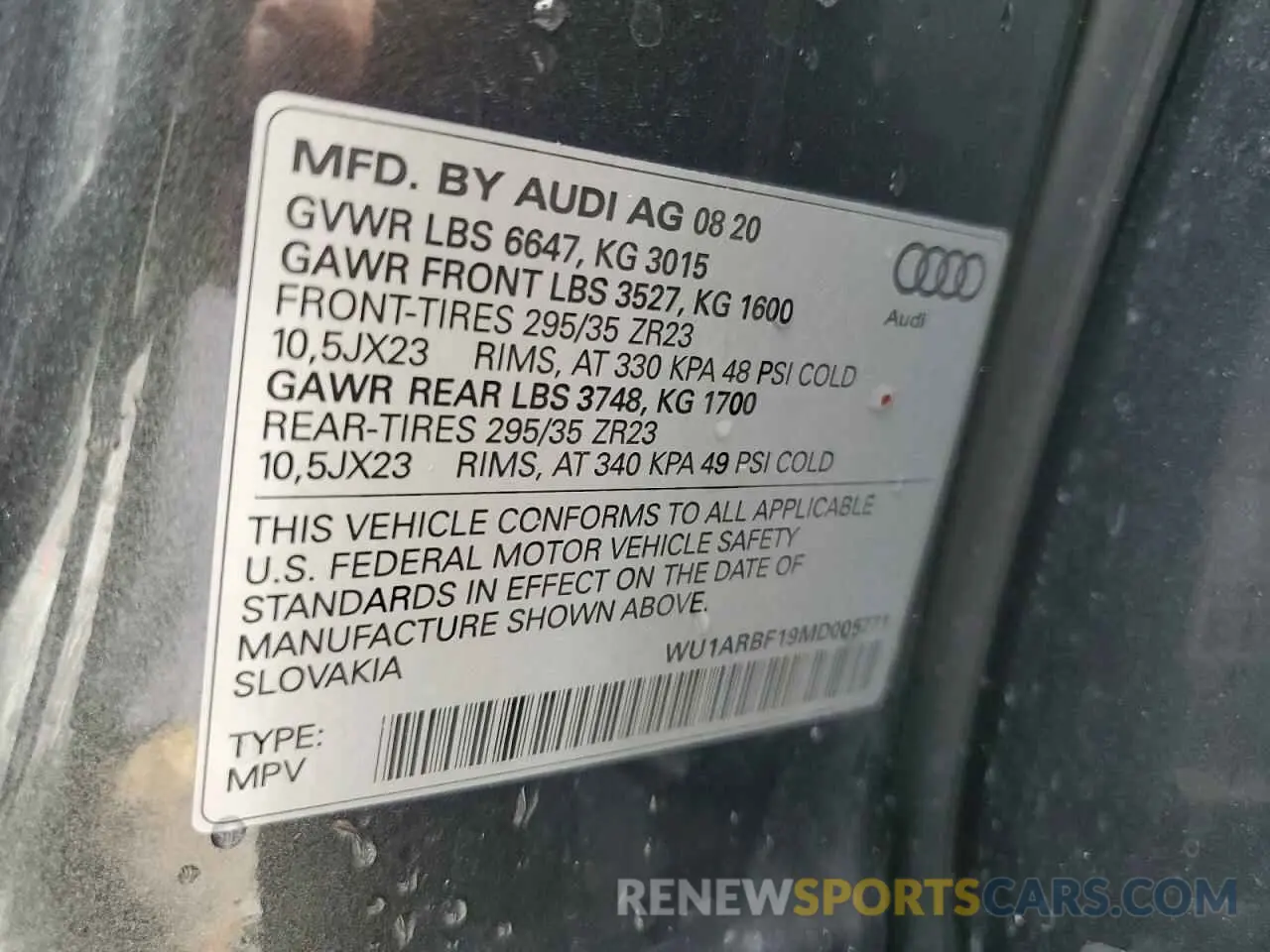 14 Фотография поврежденного автомобиля WU1ARBF19MD005771 AUDI RS 2021
