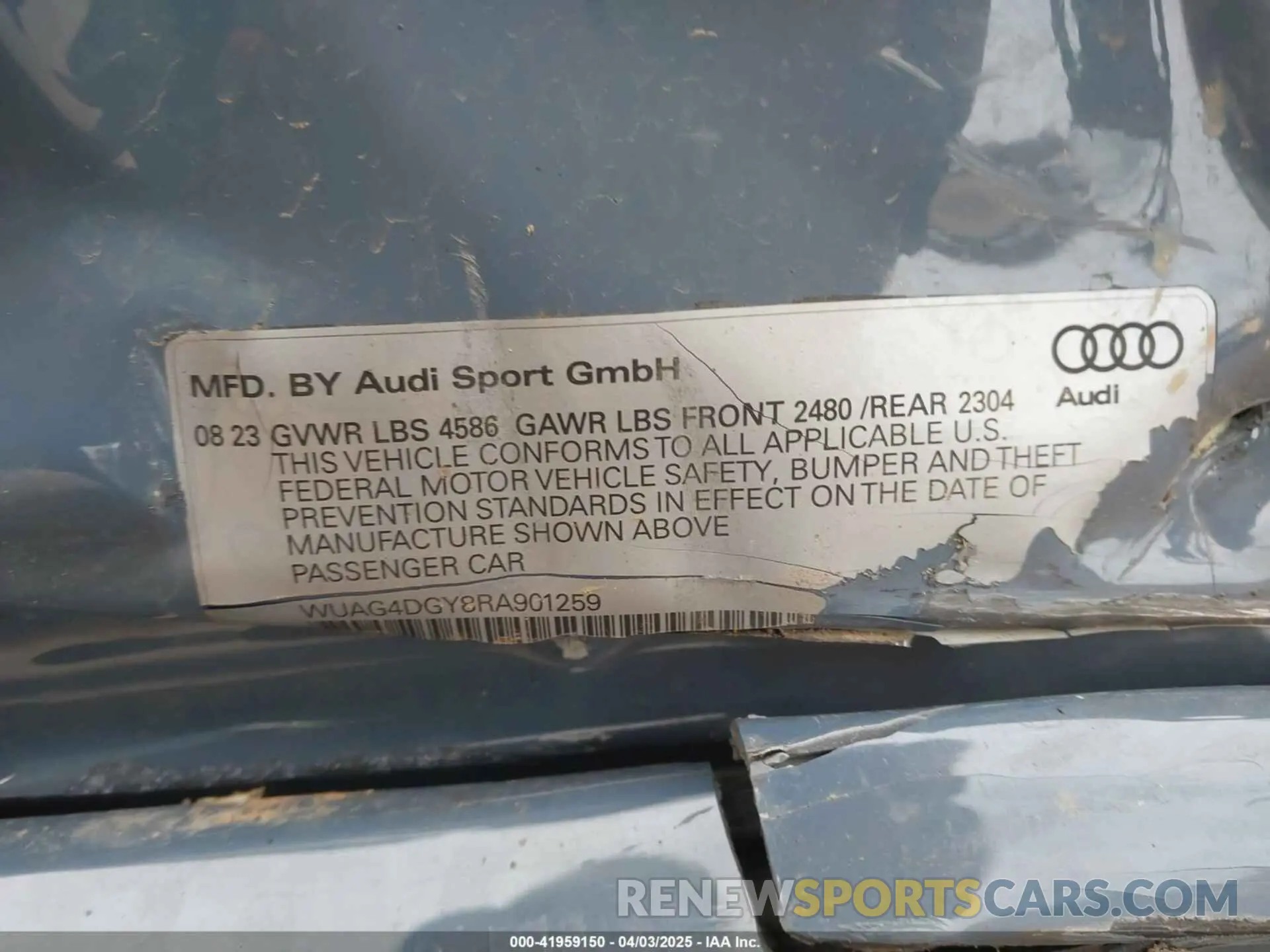 9 Фотография поврежденного автомобиля WUAG4DGY8RA901259 AUDI RS 3 2024
