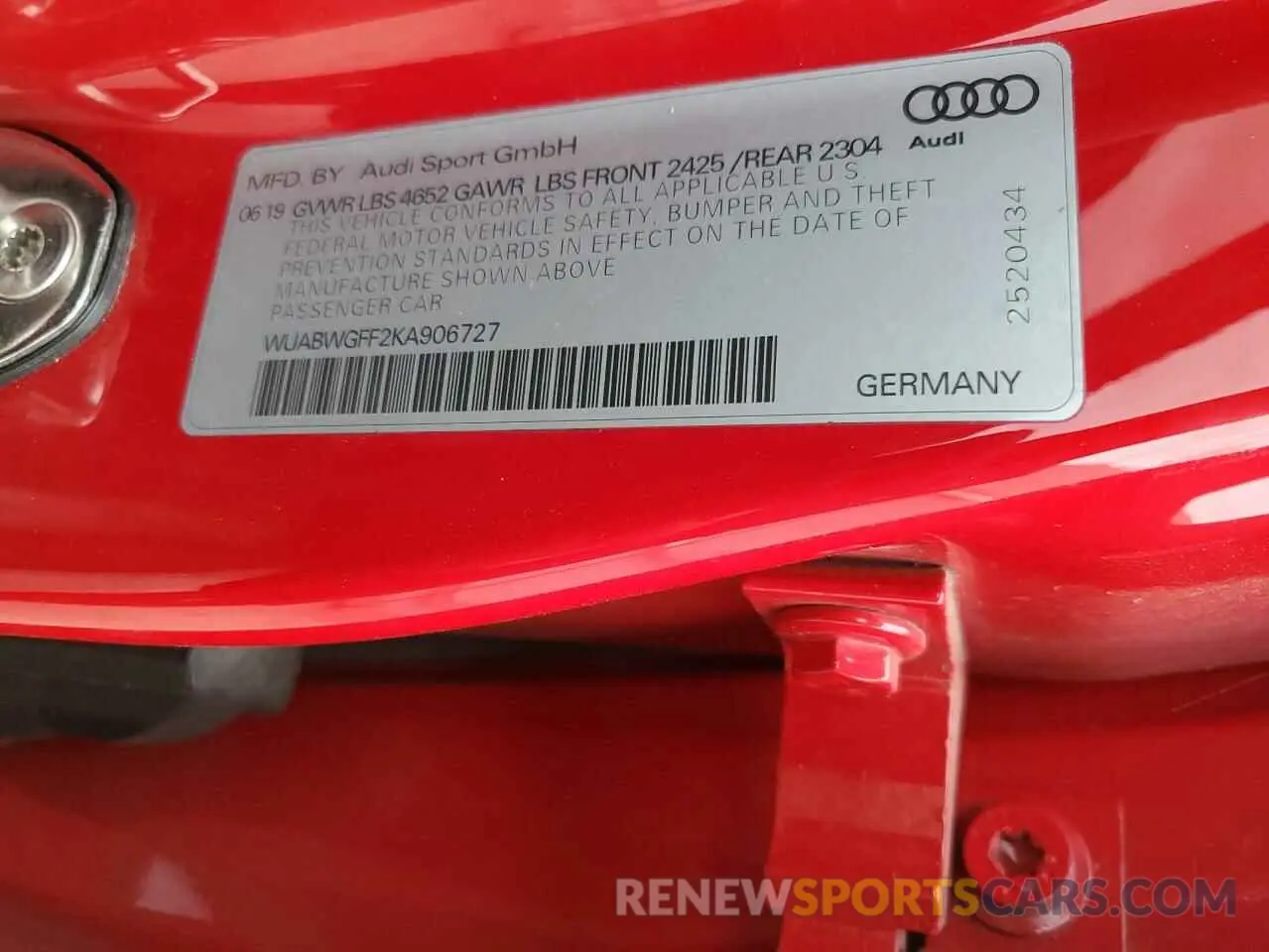 14 Фотография поврежденного автомобиля WUABWGFF2KA906727 AUDI RS3 2019