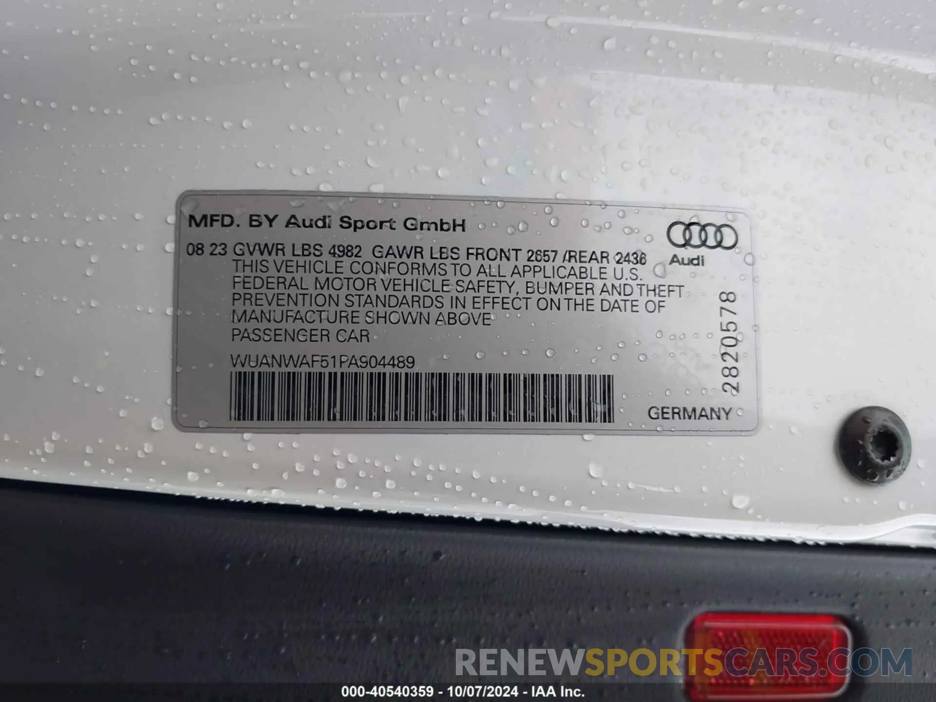 9 Фотография поврежденного автомобиля WUANWAF51PA904489 AUDI RS5 2023