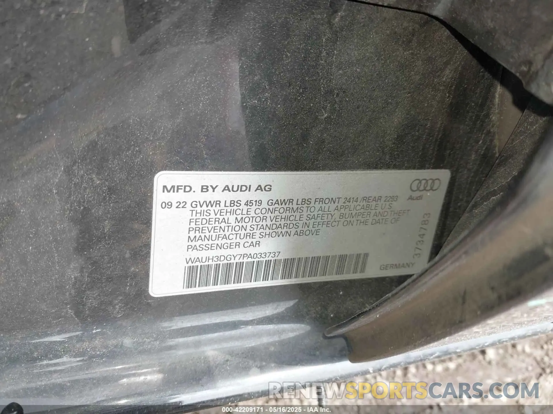 9 Photograph of a damaged car WAUH3DGY7PA033737 AUDI S3 2023