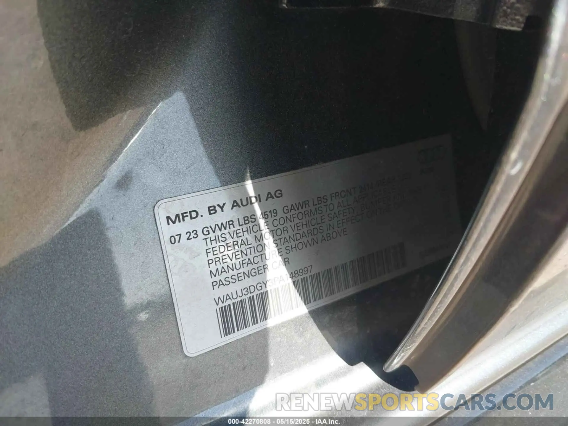 9 Photograph of a damaged car WAUJ3DGY3PA148997 AUDI S3 2023