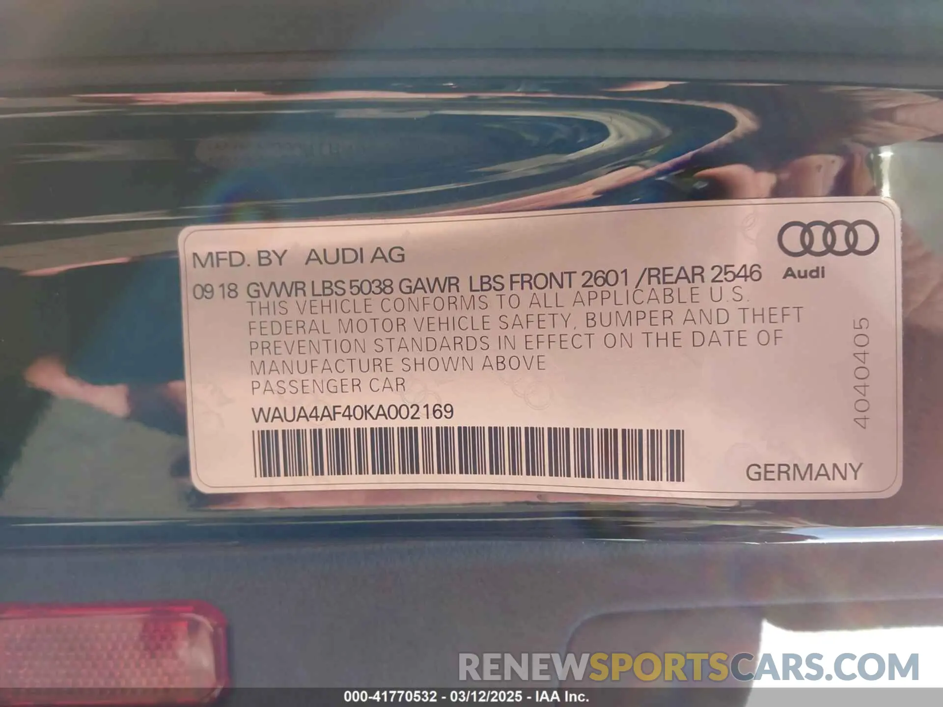 9 Photograph of a damaged car WAUA4AF40KA002169 AUDI S4 2019