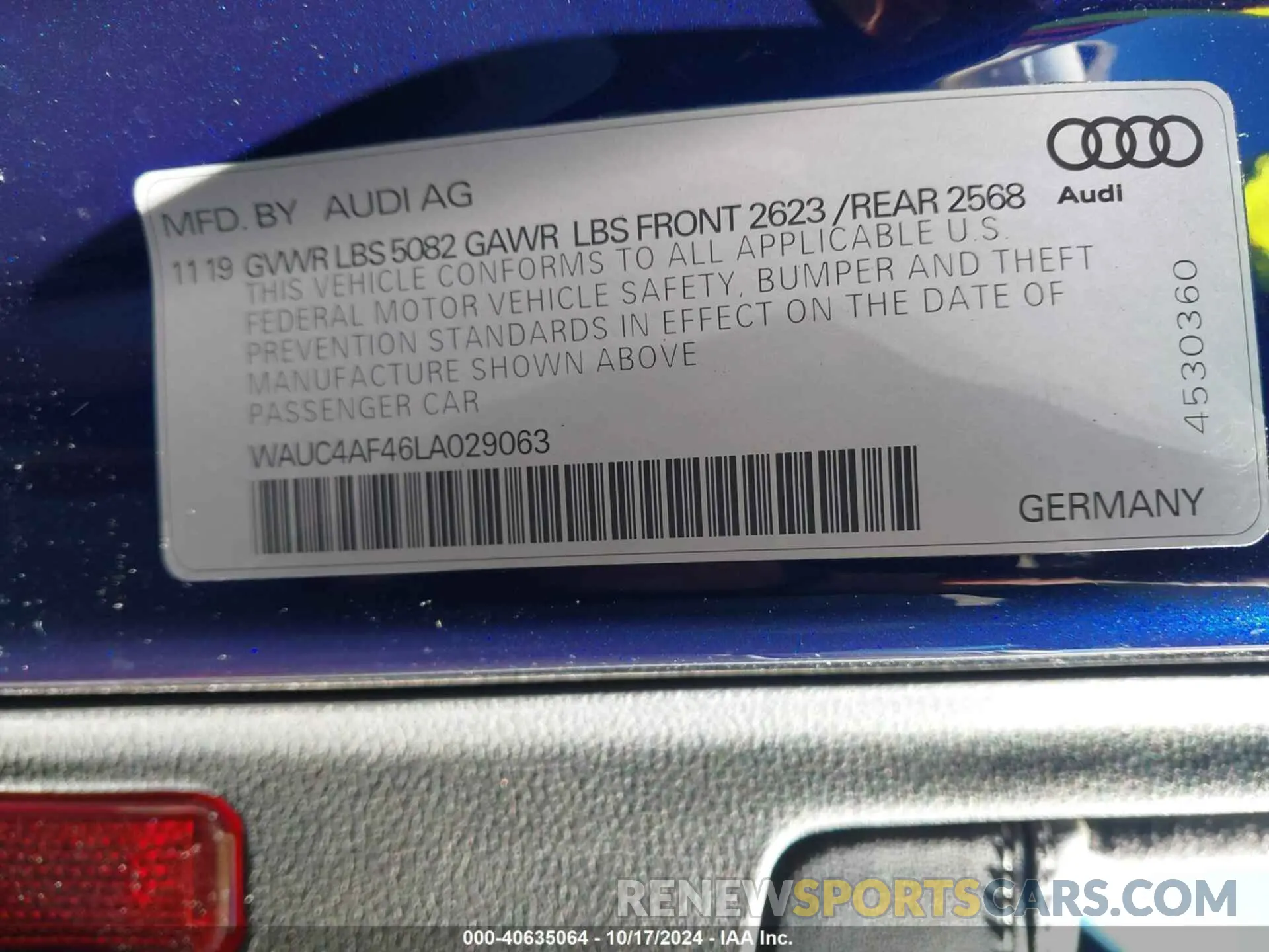 9 Photograph of a damaged car WAUC4AF46LA029063 AUDI S4 2020