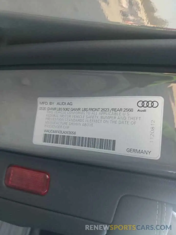 10 Фотография поврежденного автомобиля WAUC4AF43LA063056 AUDI S4/RS4 2020