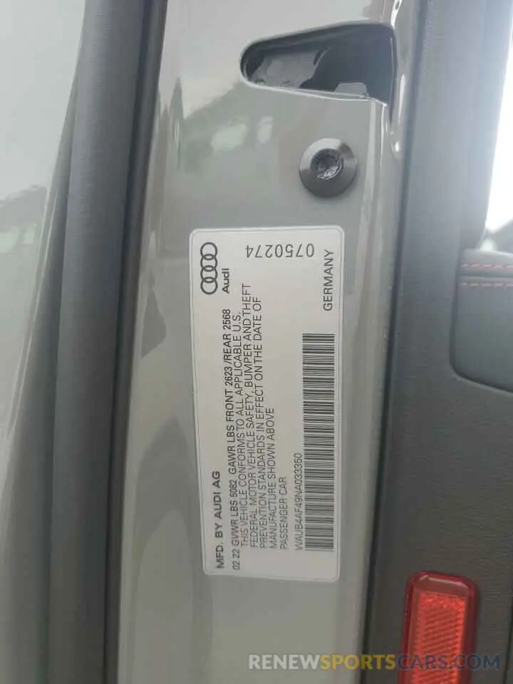 12 Фотография поврежденного автомобиля WAUB4AF49NA033350 AUDI S4/RS4 2022