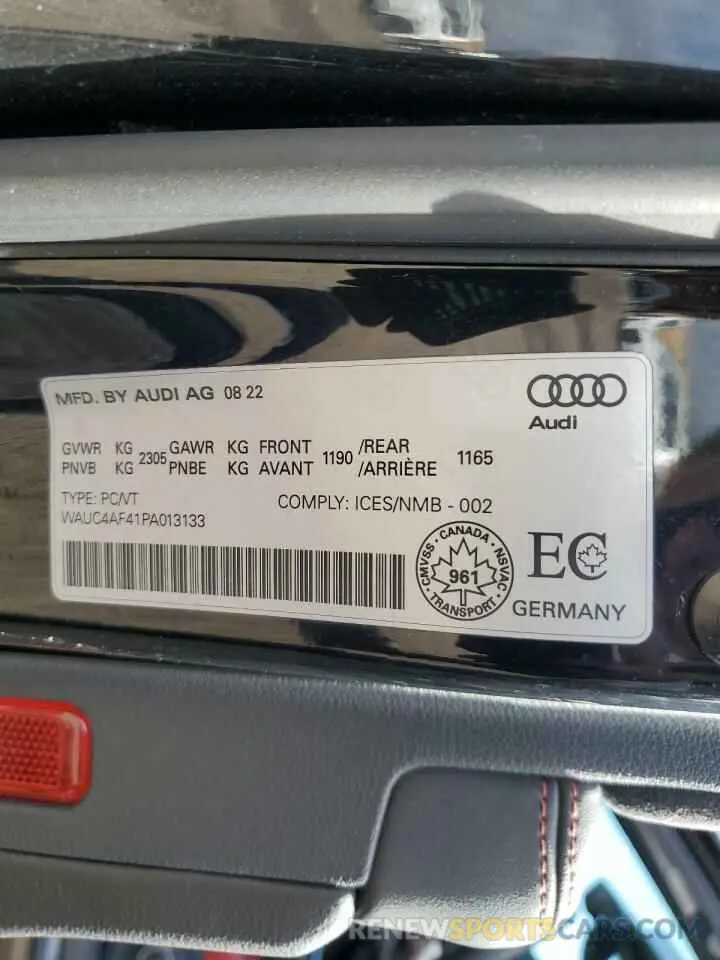 13 Фотография поврежденного автомобиля WAUC4AF41PA013133 AUDI S4/RS4 2023