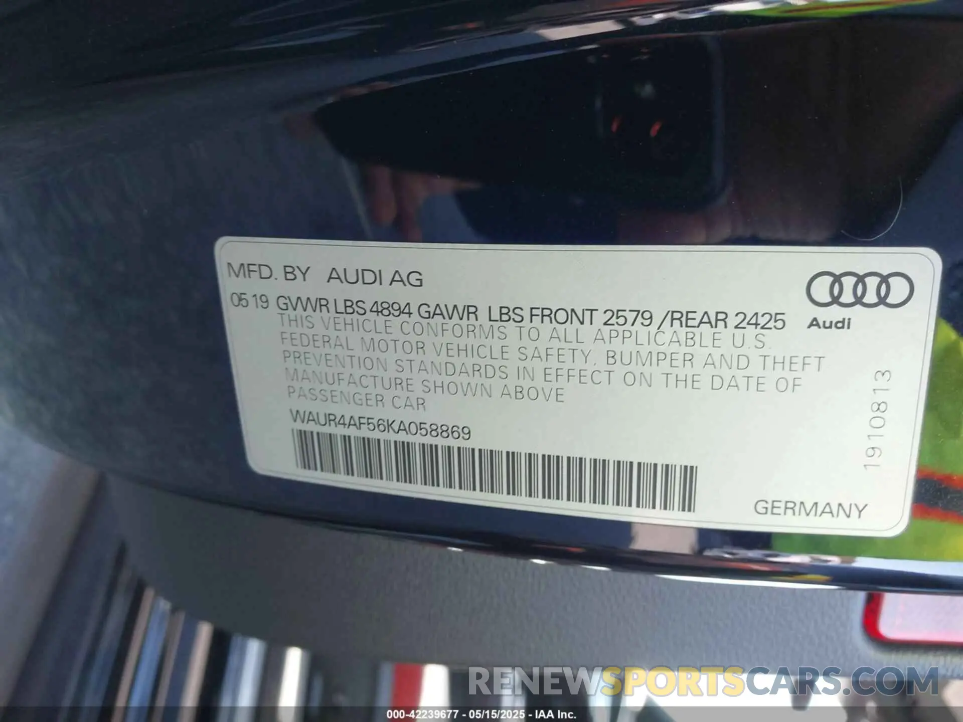9 Photograph of a damaged car WAUR4AF56KA058869 AUDI S5 2019
