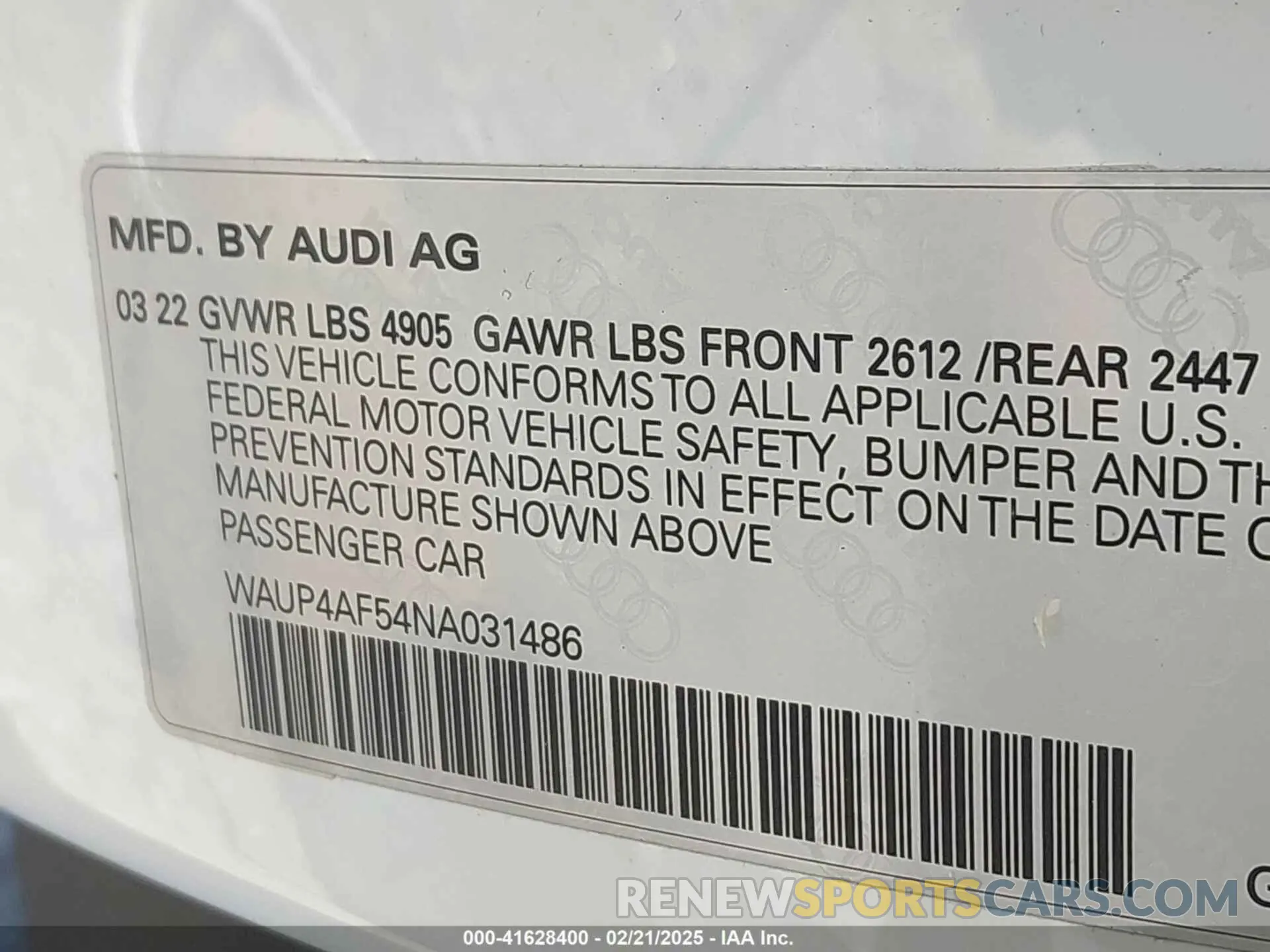9 Photograph of a damaged car WAUP4AF54NA031486 AUDI S5 2022