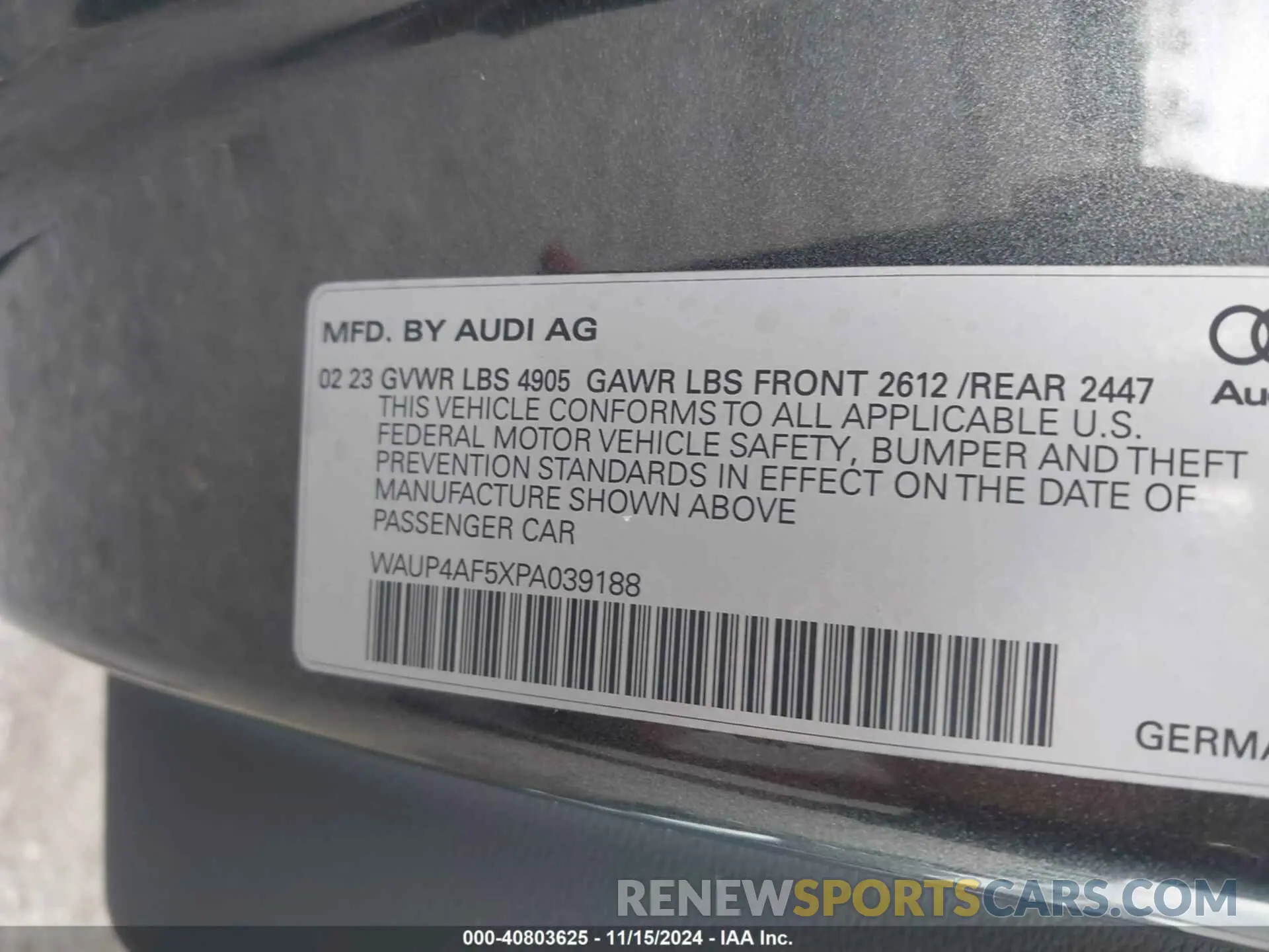 9 Photograph of a damaged car WAUP4AF5XPA039188 AUDI S5 2023