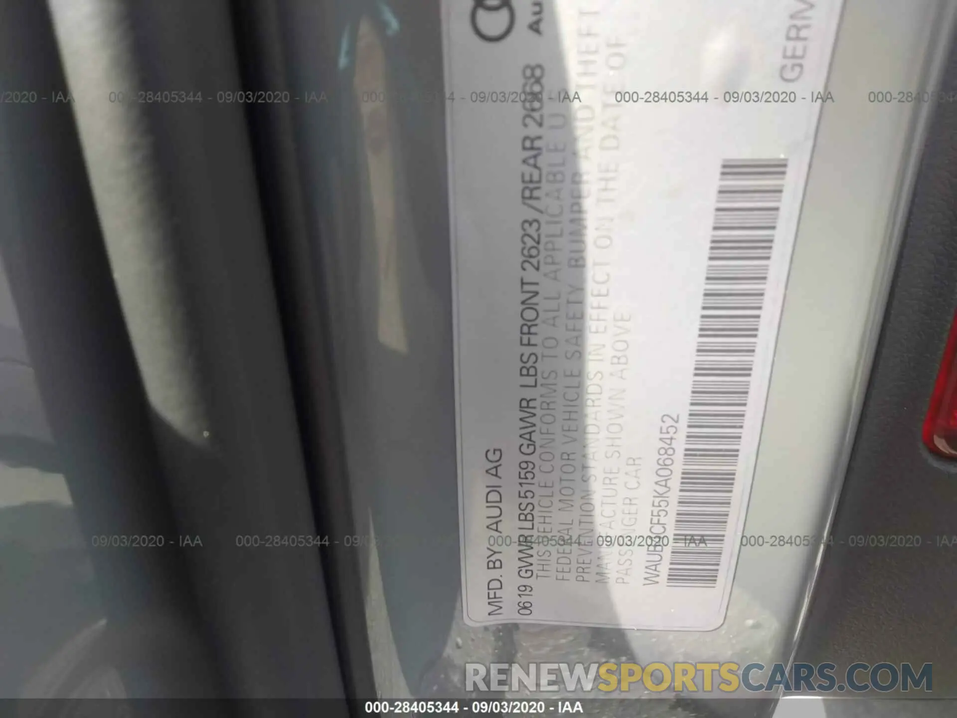 9 Photograph of a damaged car WAUB4CF55KA068452 AUDI S5 SPORTBACK 2019