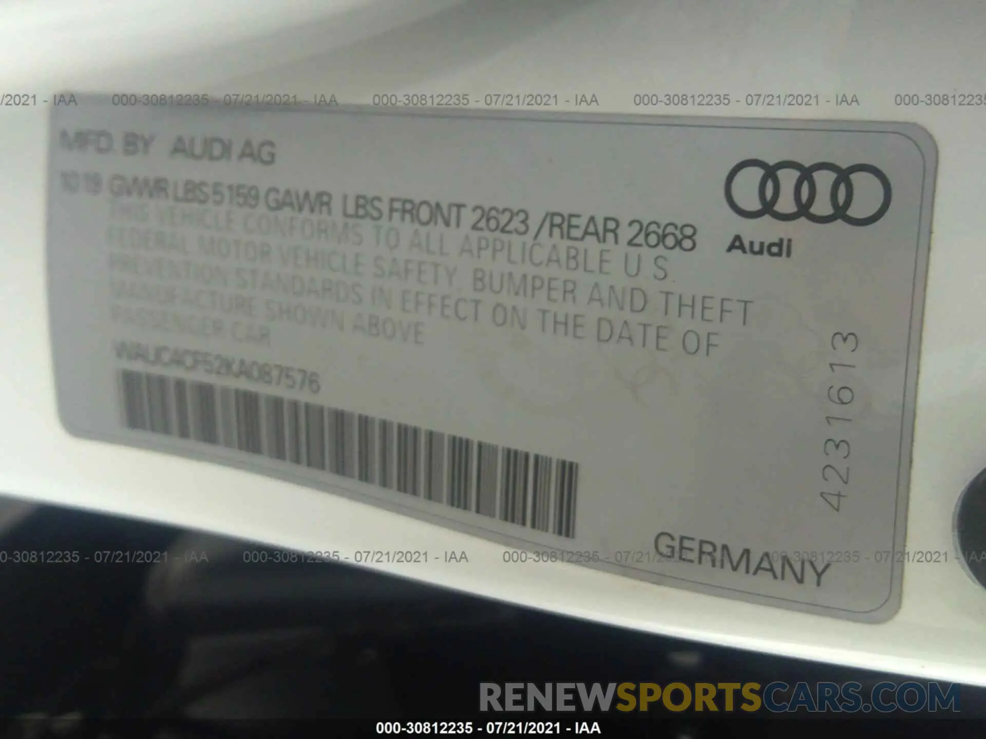 9 Photograph of a damaged car WAUC4CF52KA087576 AUDI S5 SPORTBACK 2019