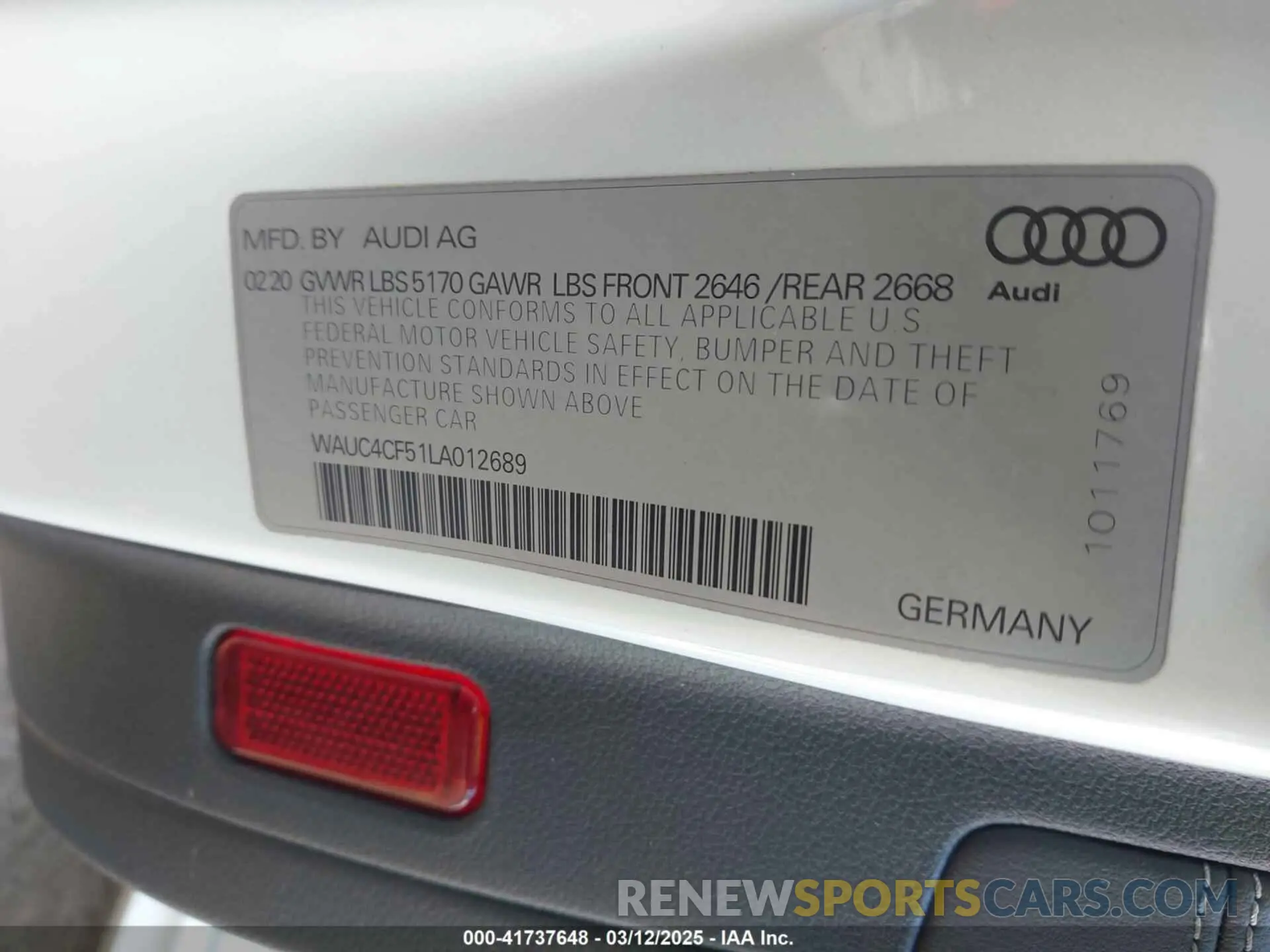 9 Photograph of a damaged car WAUC4CF51LA012689 AUDI S5 SPORTBACK 2020