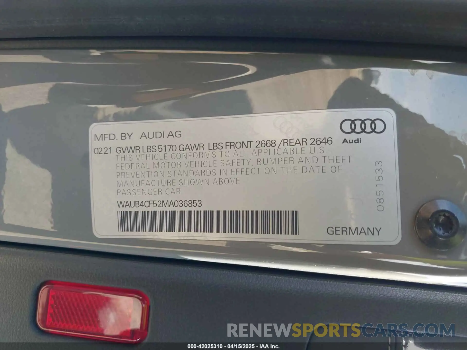 9 Photograph of a damaged car WAUB4CF52MA036853 AUDI S5 SPORTBACK 2021