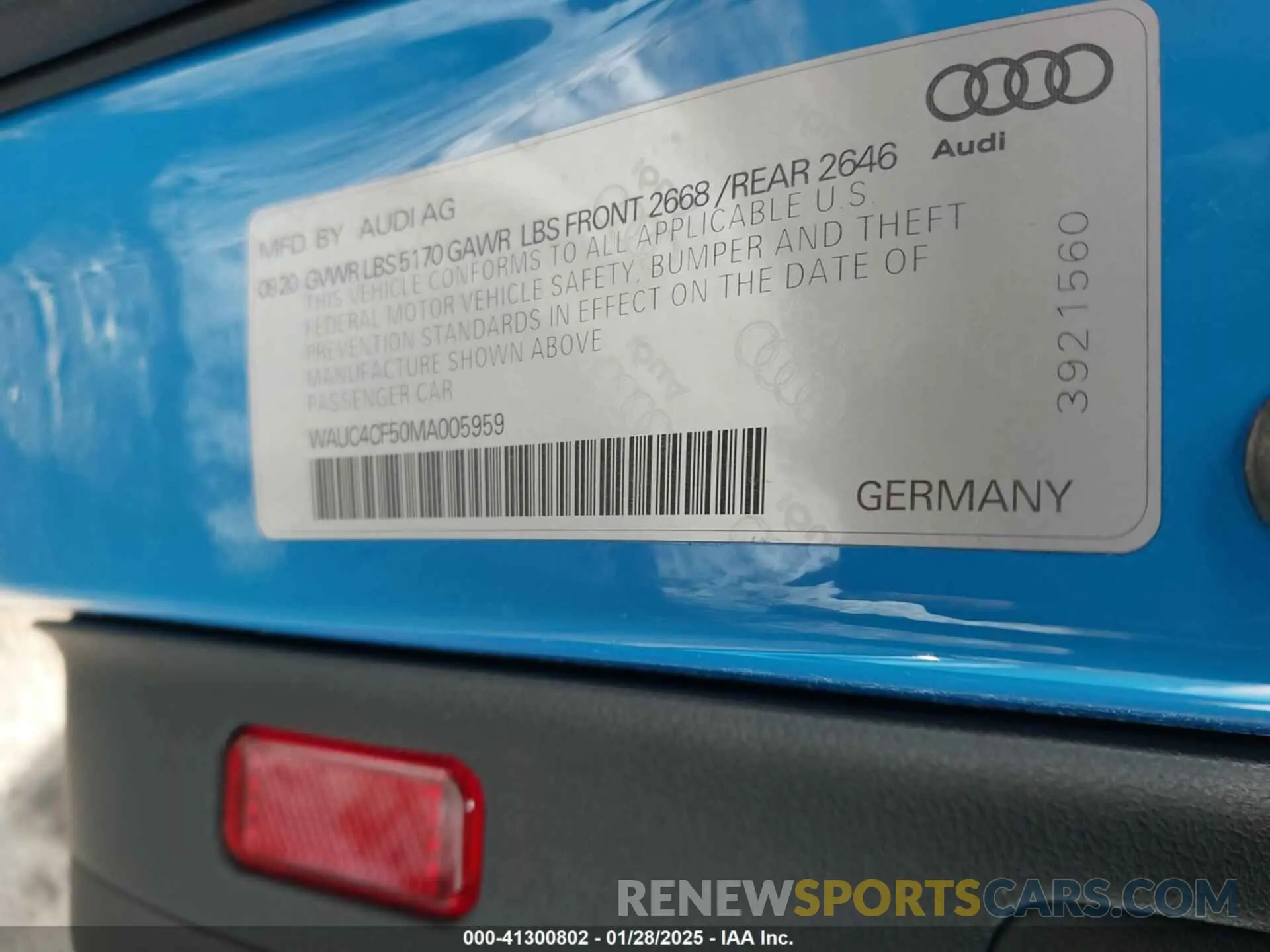 9 Фотография поврежденного автомобиля WAUC4CF50MA005959 AUDI S5 SPORTBACK 2021