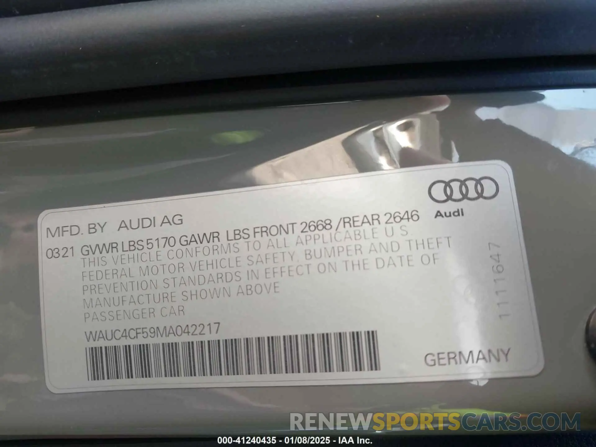 9 Photograph of a damaged car WAUC4CF59MA042217 AUDI S5 SPORTBACK 2021