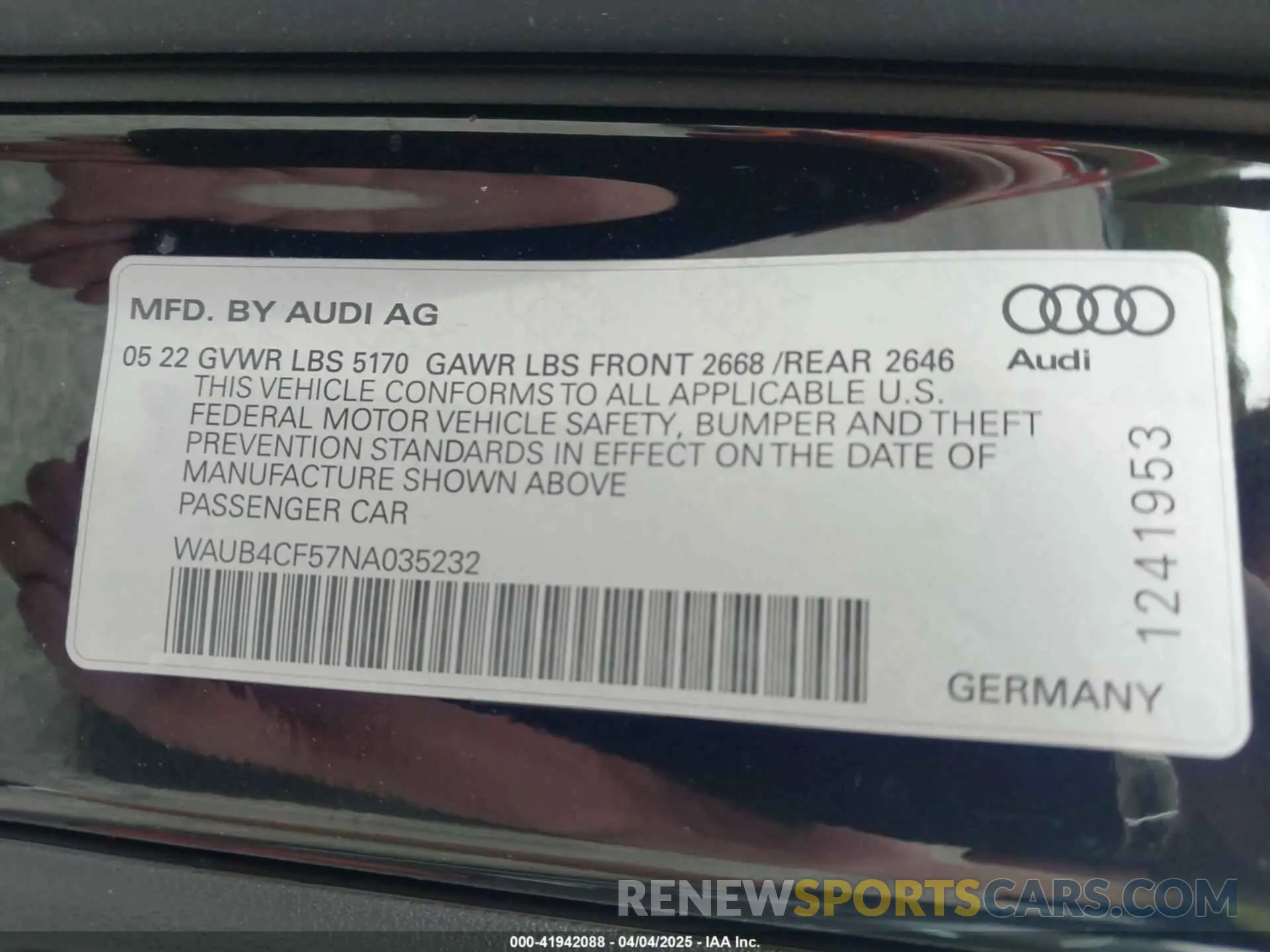 9 Photograph of a damaged car WAUB4CF57NA035232 AUDI S5 SPORTBACK 2022