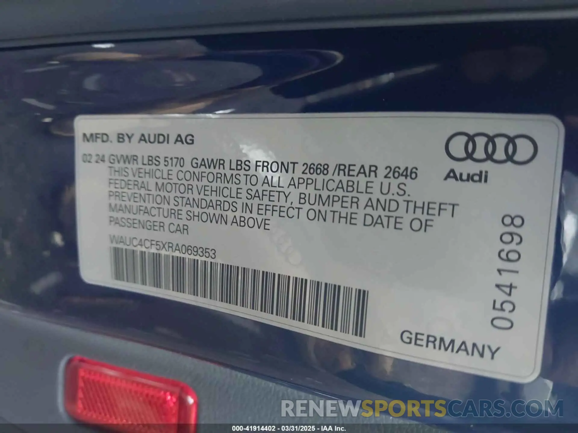 9 Photograph of a damaged car WAUC4CF5XRA069353 AUDI S5 SPORTBACK 2024